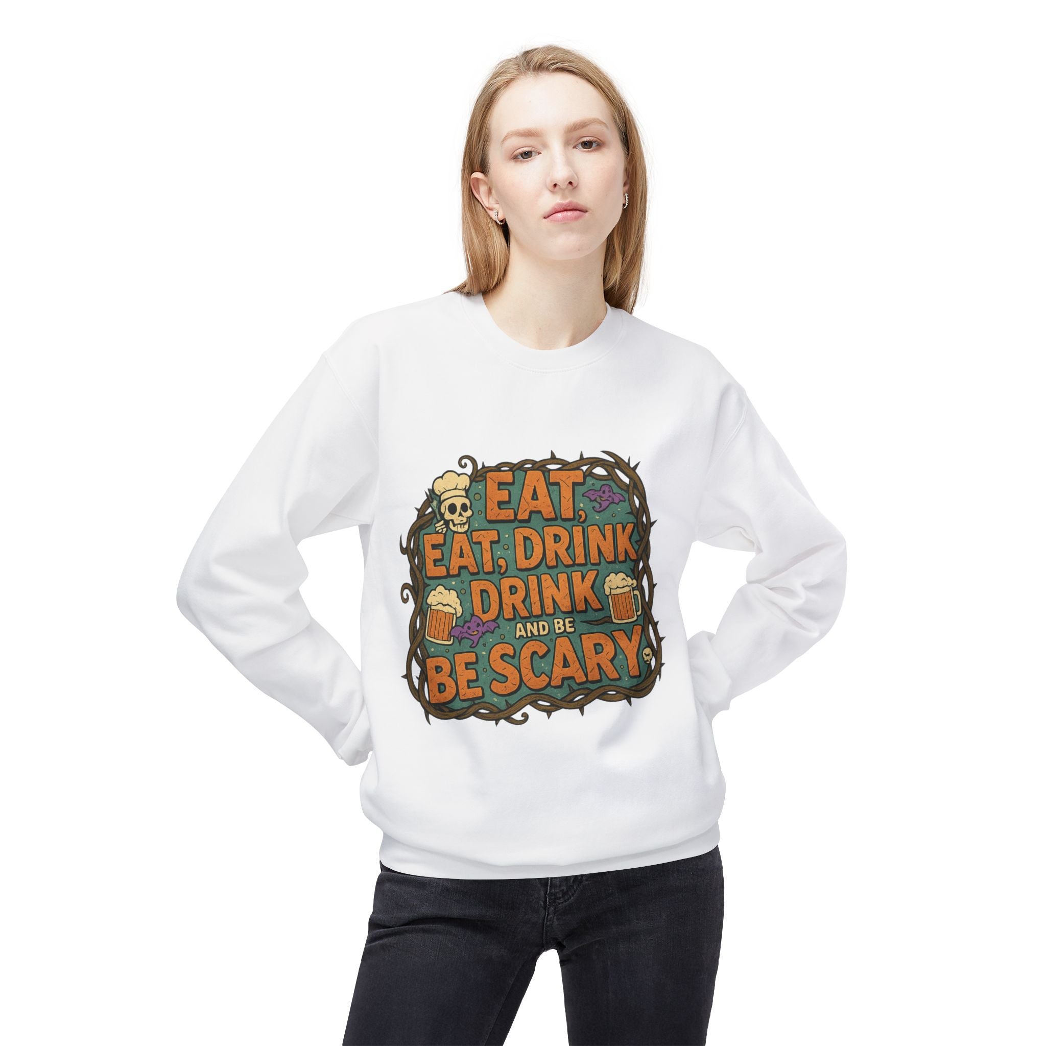 Eat, Drink, and Be Scary 2 - Crewneck Unisex Sweatshirt - Cozy Halloween Apparel