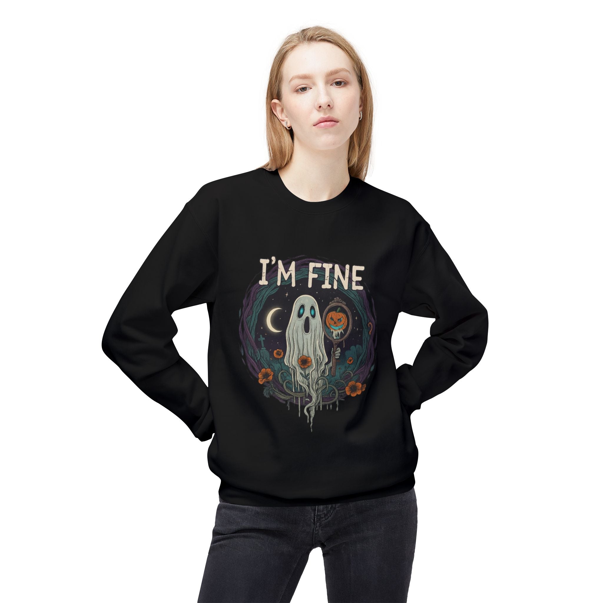 I'm Fine 2 - Crewneck Unisex Sweatshirt - Cozy Halloween Apparel