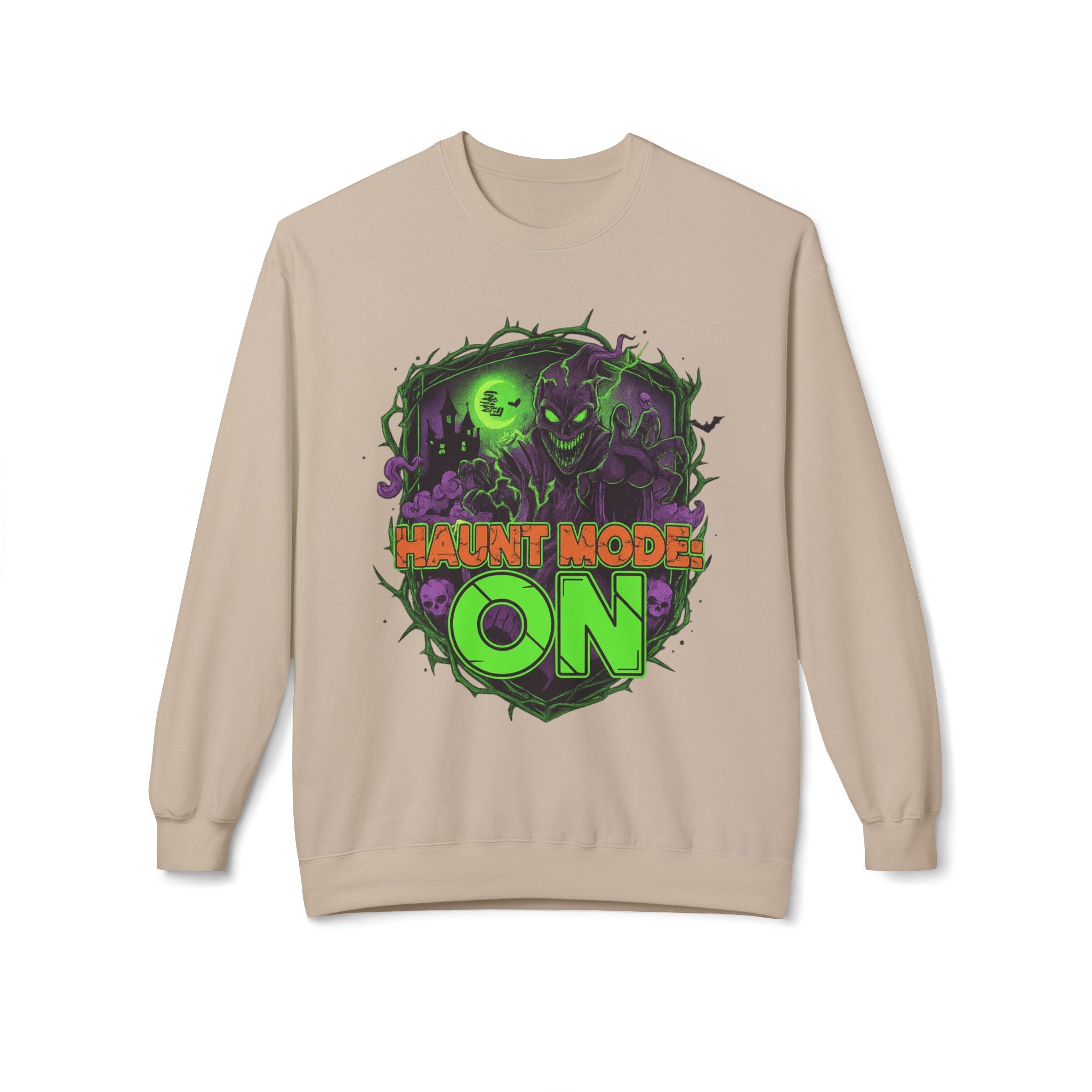 Haunt Mode ON 1 - Crewneck Unisex Sweatshirt - Cozy Halloween Apparel