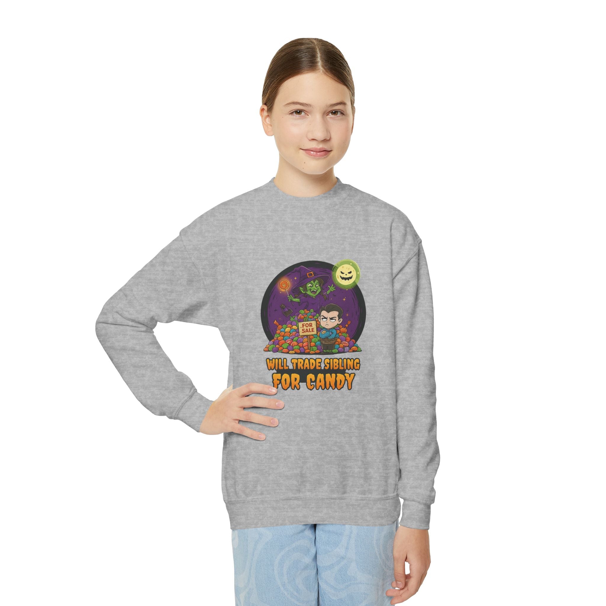 Will Trade Sibling for Candy 2, Fun Halloween Sweatshirt, Cute Kids Sweatshirt