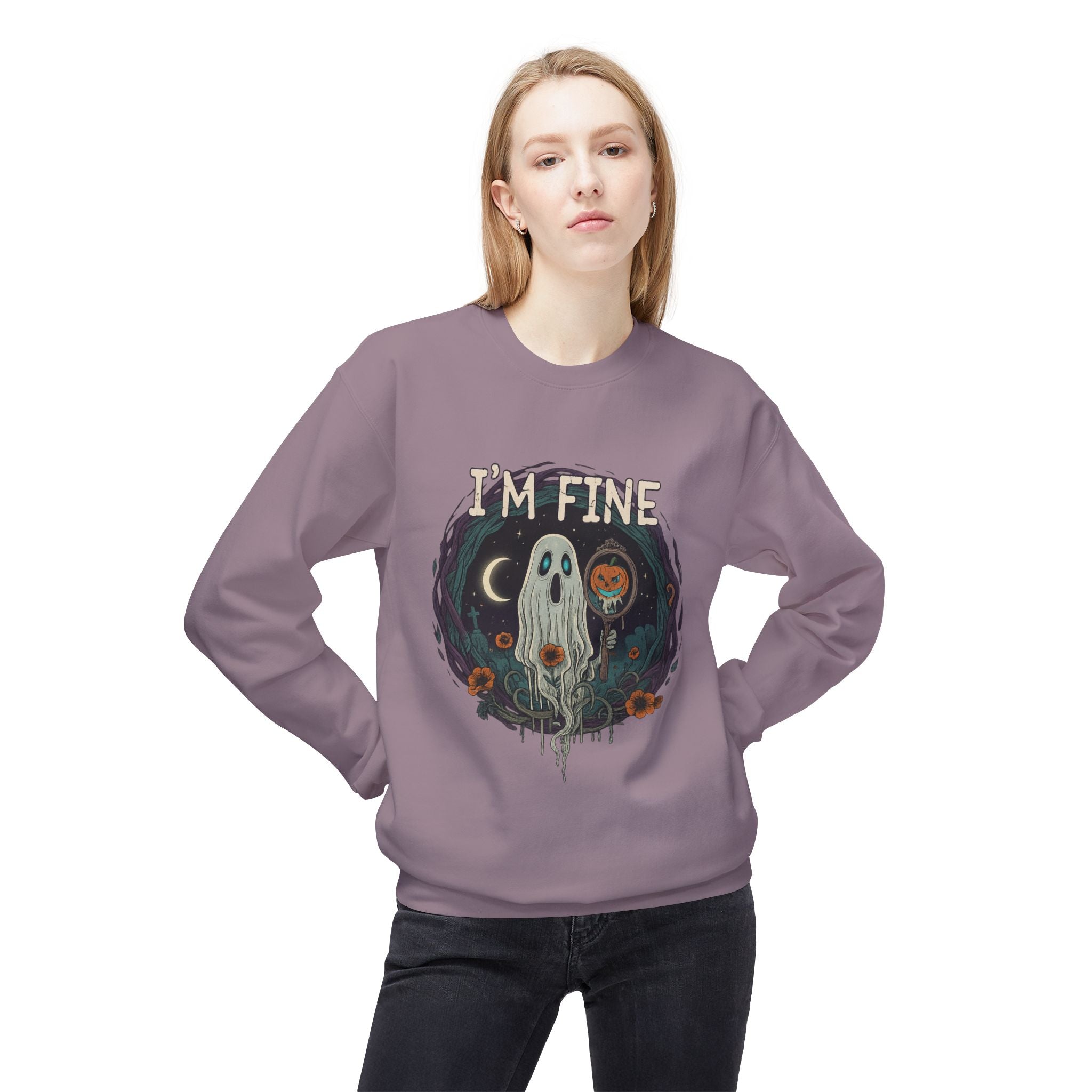 I'm Fine 2 - Crewneck Unisex Sweatshirt - Cozy Halloween Apparel