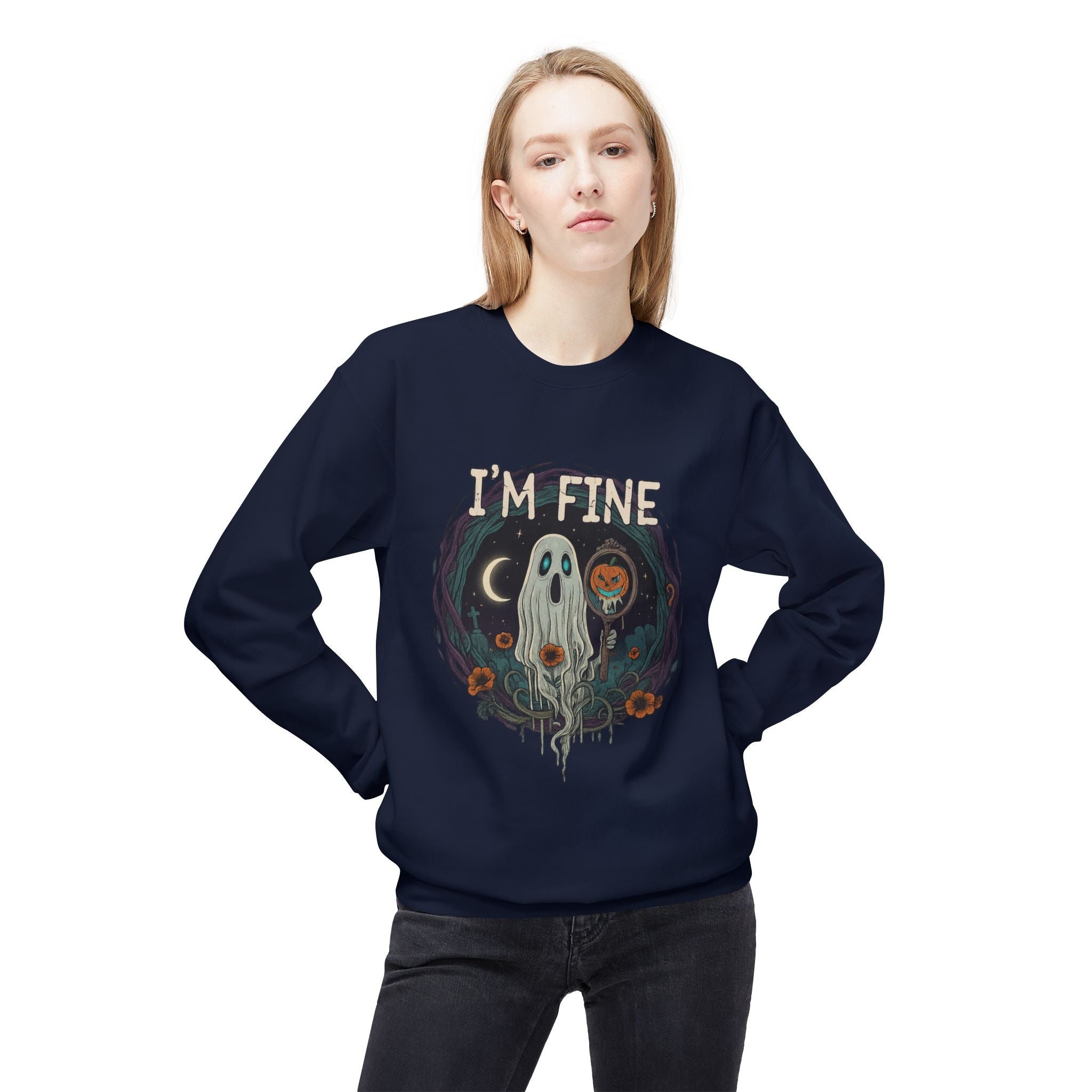 I'm Fine 2 - Crewneck Unisex Sweatshirt - Cozy Halloween Apparel