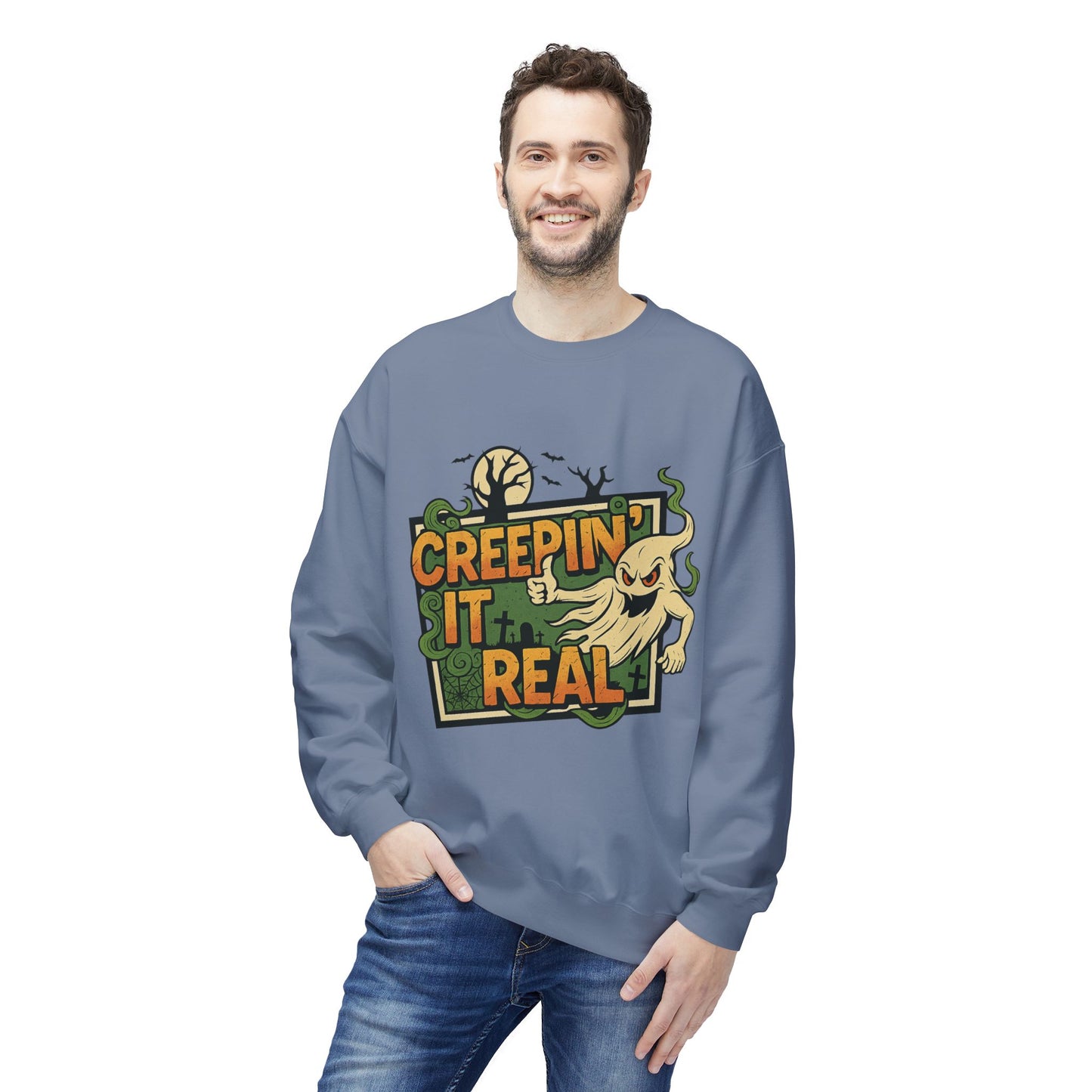 Creepin’ It Real 1- Crewneck Unisex Sweatshirt - Cozy Halloween Apparel