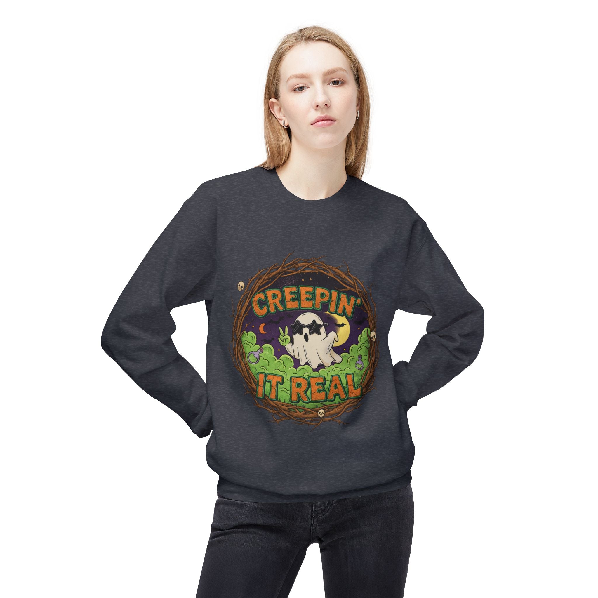 Creepin’ It Real 2 - Crewneck Unisex Sweatshirt - Cozy Halloween Apparel