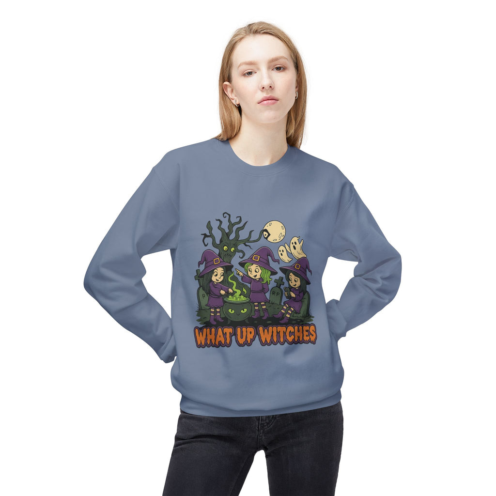 What Up Witches 2.1 - Crewneck Unisex Sweatshirt - Cozy Halloween Apparel