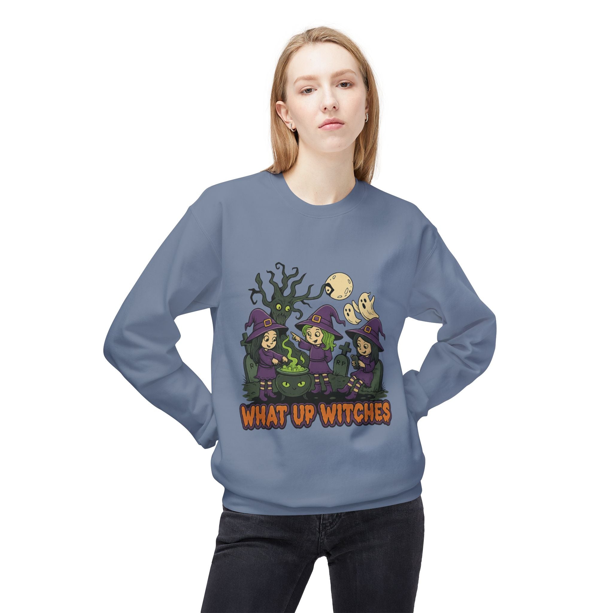 What Up Witches 2.1 - Crewneck Unisex Sweatshirt - Cozy Halloween Apparel