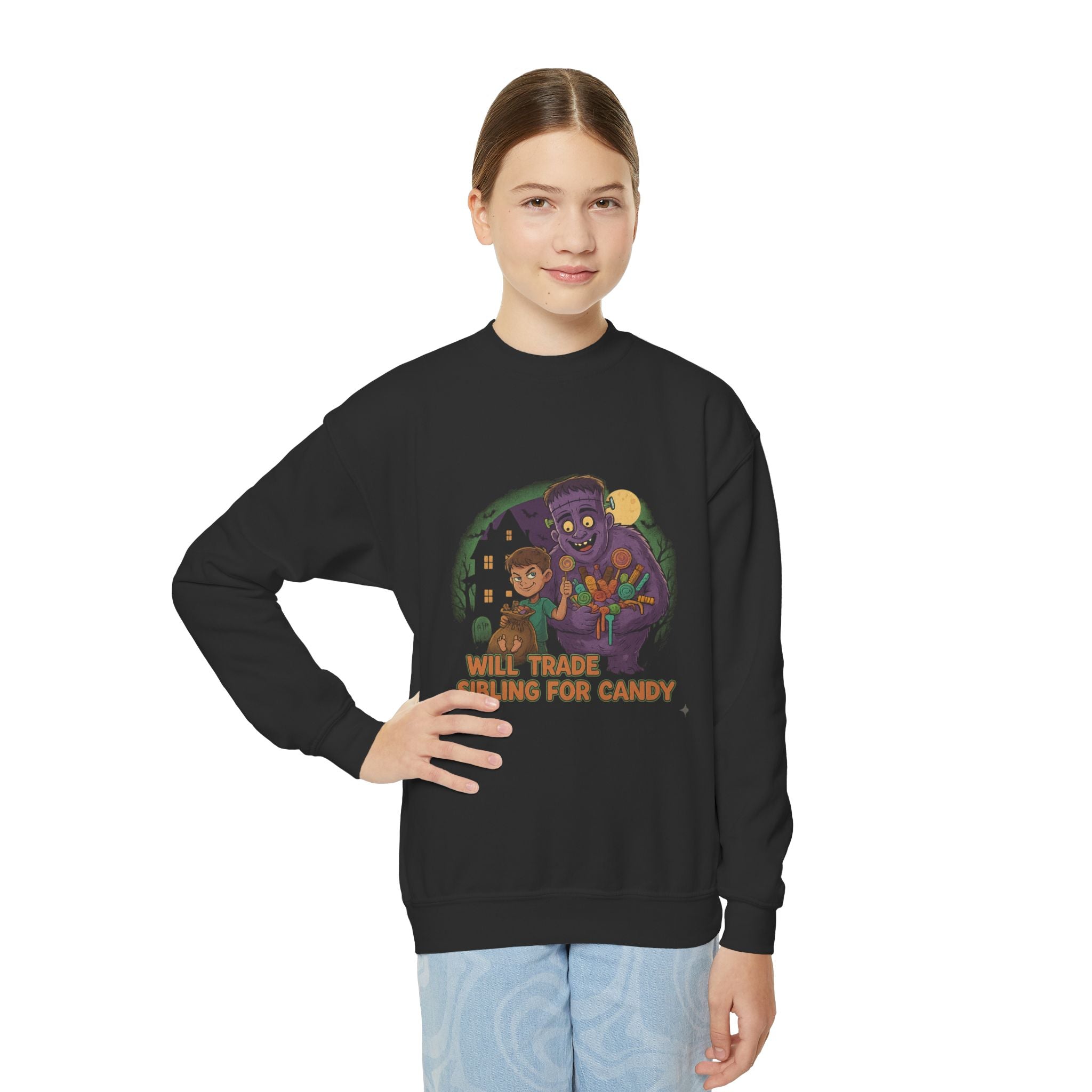 Will Trade Sibling for Candy 1 , Funny Teen Apparel, Cute Sweatshirt, Unique Gift for Kids,