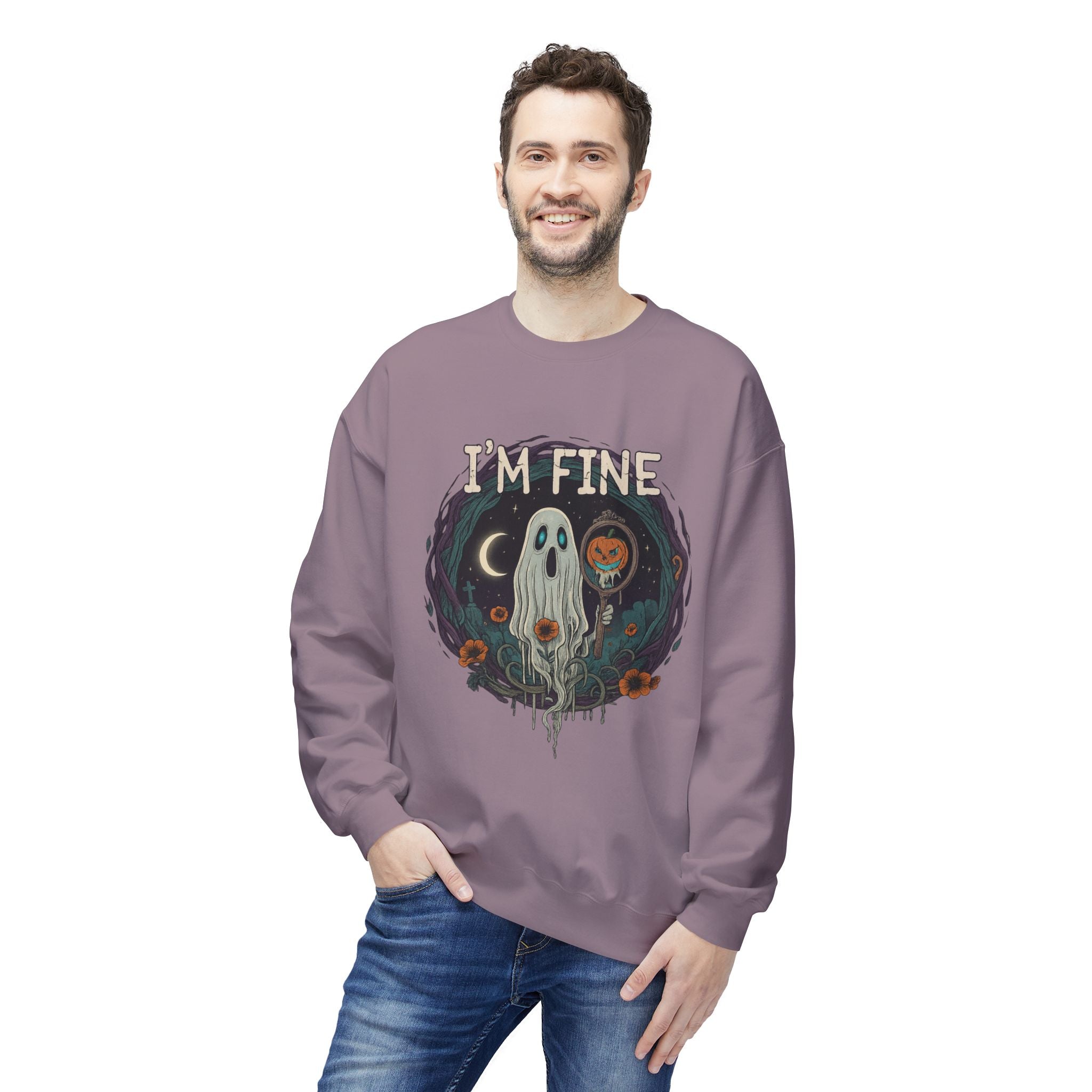I'm Fine 2 - Crewneck Unisex Sweatshirt - Cozy Halloween Apparel
