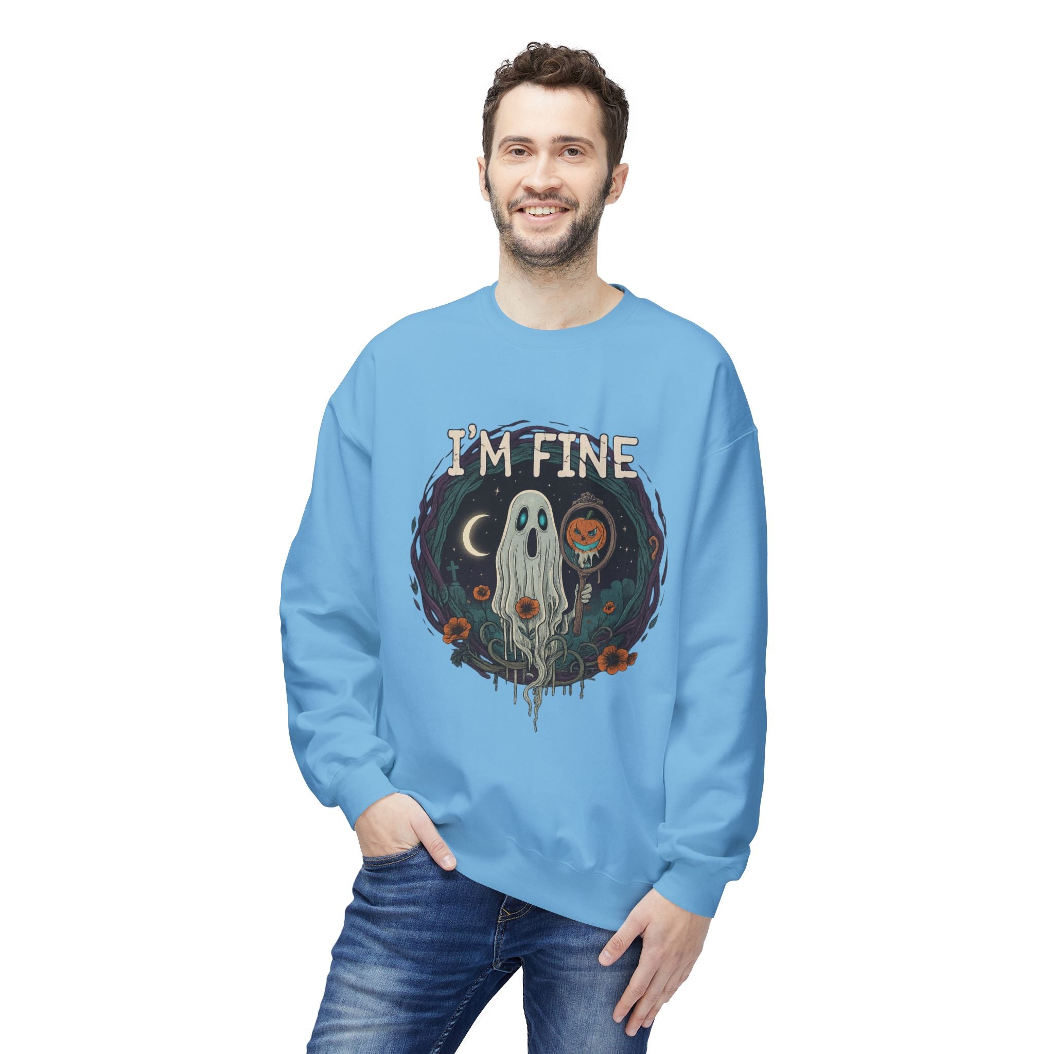 I'm Fine 2 - Crewneck Unisex Sweatshirt - Cozy Halloween Apparel
