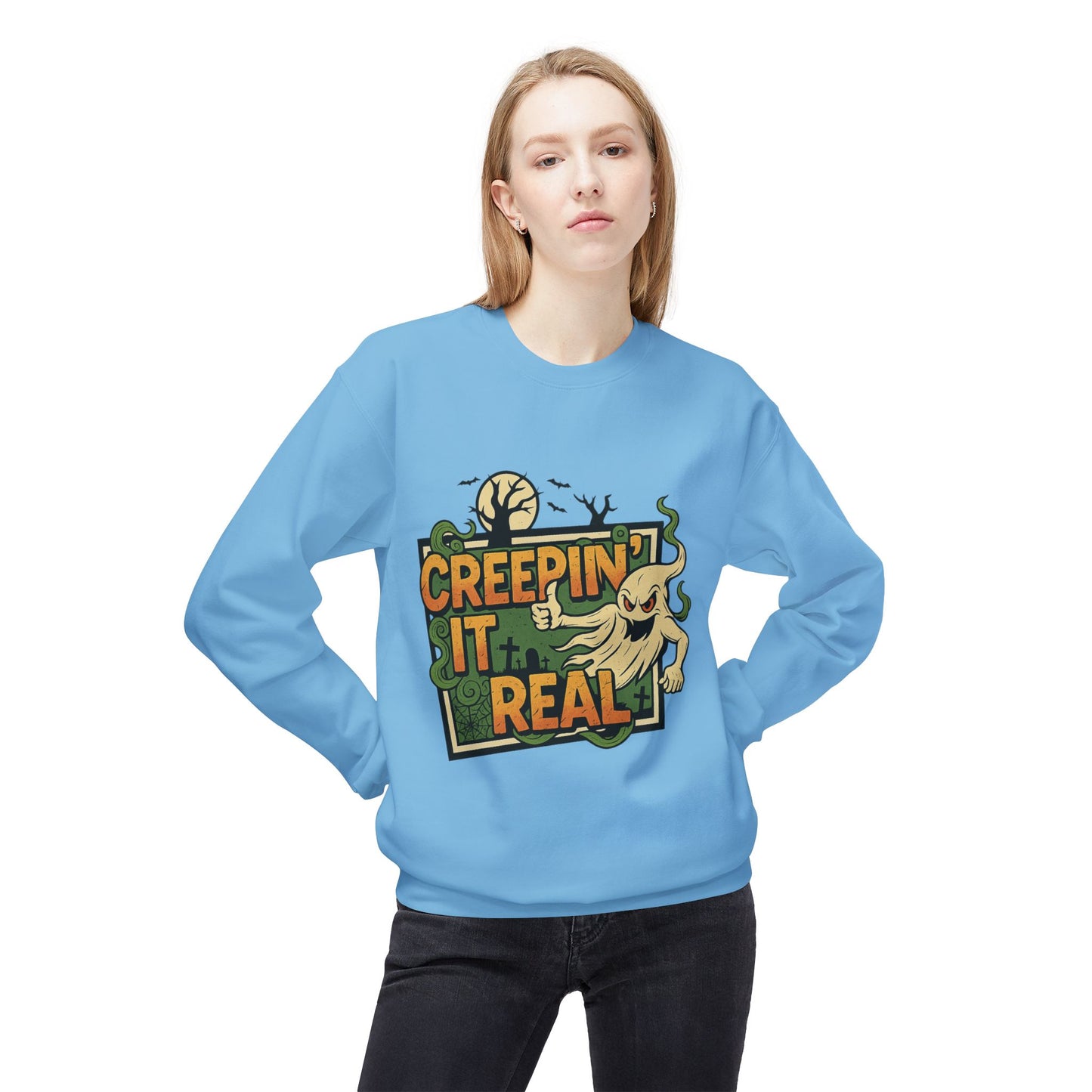 Creepin’ It Real 1- Crewneck Unisex Sweatshirt - Cozy Halloween Apparel