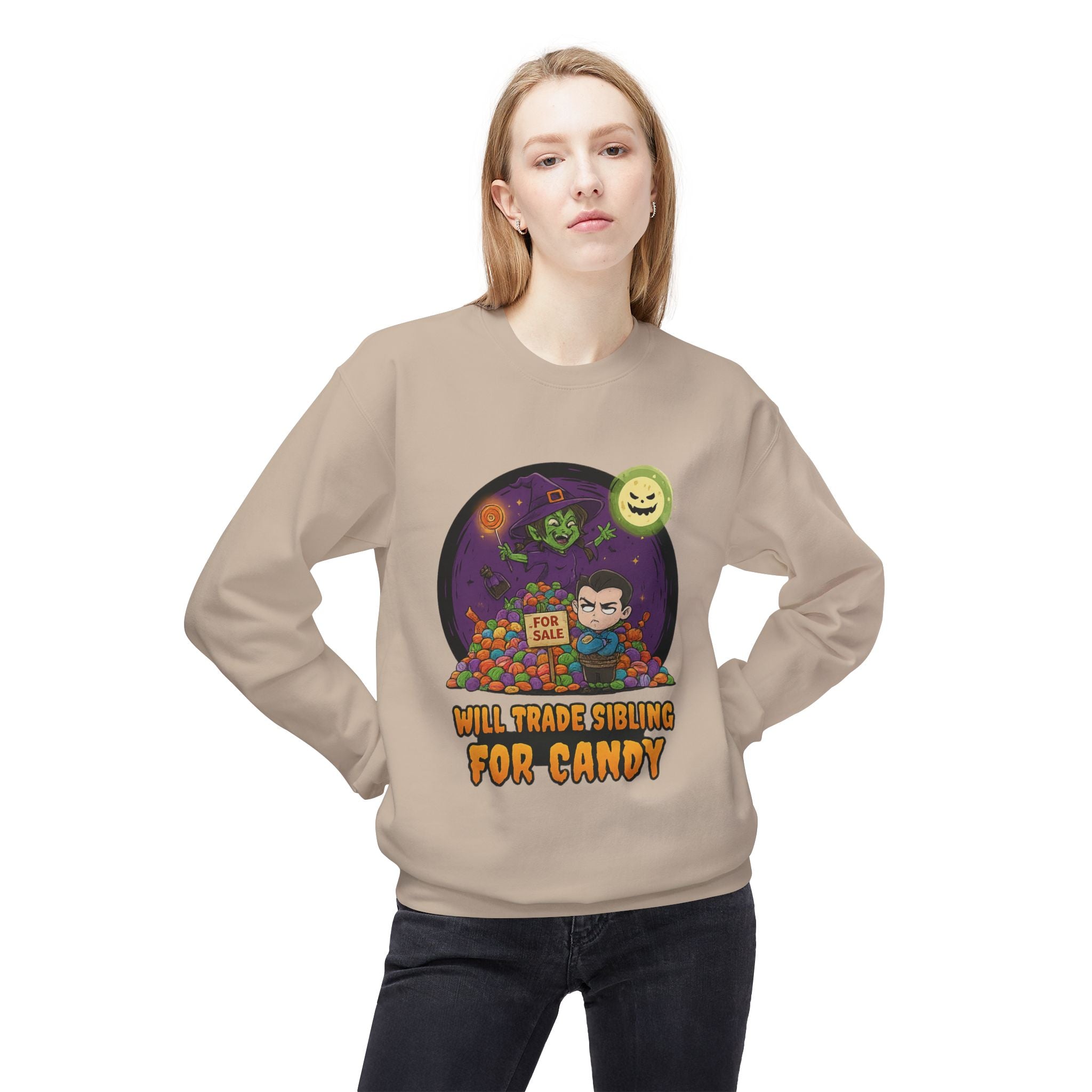 Will Trade Sibling for Candy 2 - Crewneck Unisex Sweatshirt - Cozy Halloween Apparel