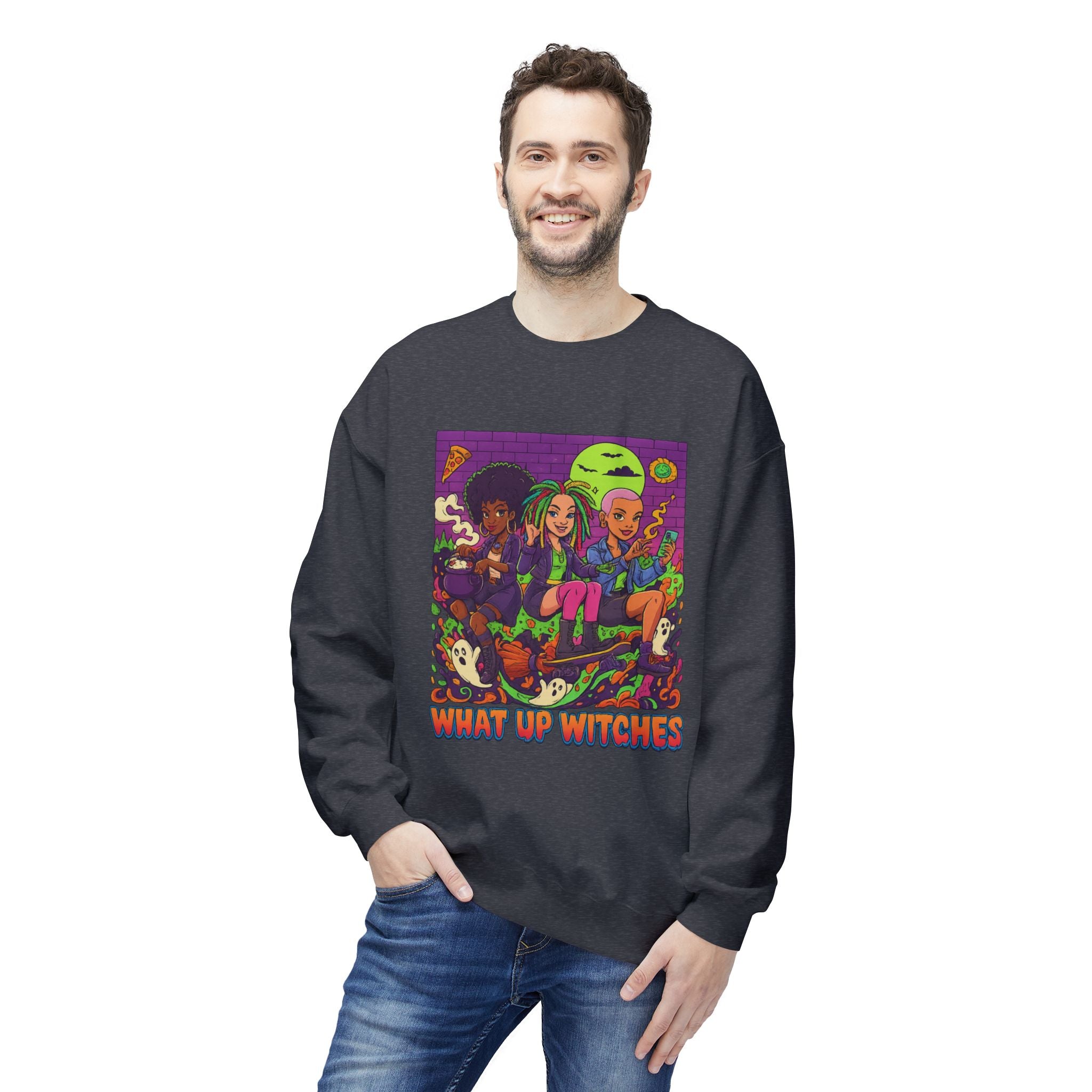 What Up Witches 1 - Crewneck Unisex Sweatshirt - Cozy Halloween Apparel