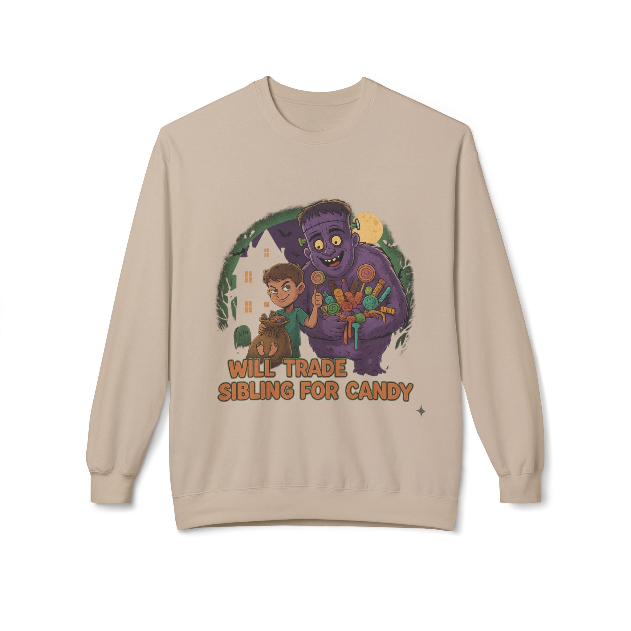 Will Trade Sibling for Candy 1 - Crewneck Unisex Sweatshirt - Cozy Halloween Apparel