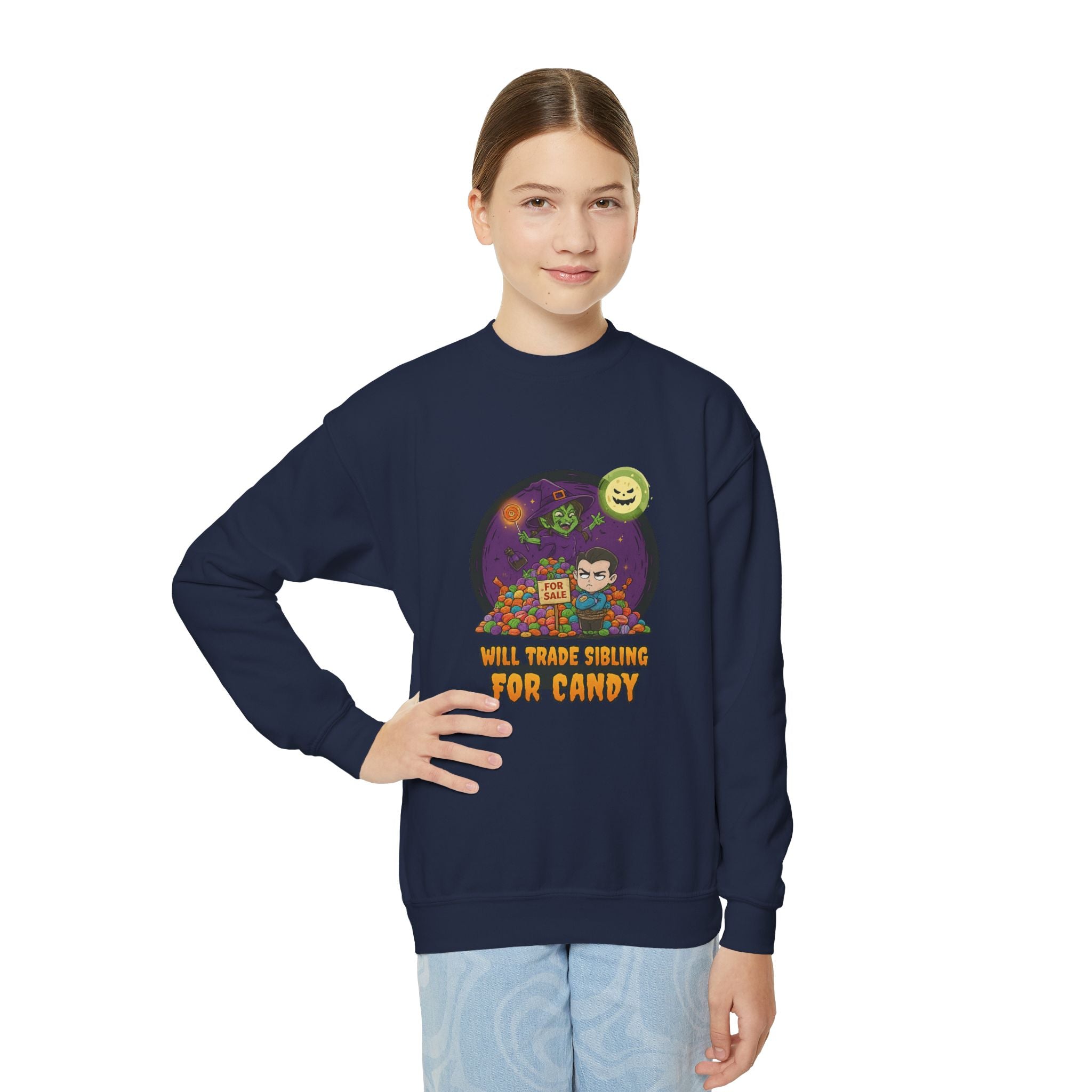 Will Trade Sibling for Candy 2, Fun Halloween Sweatshirt, Cute Kids Sweatshirt