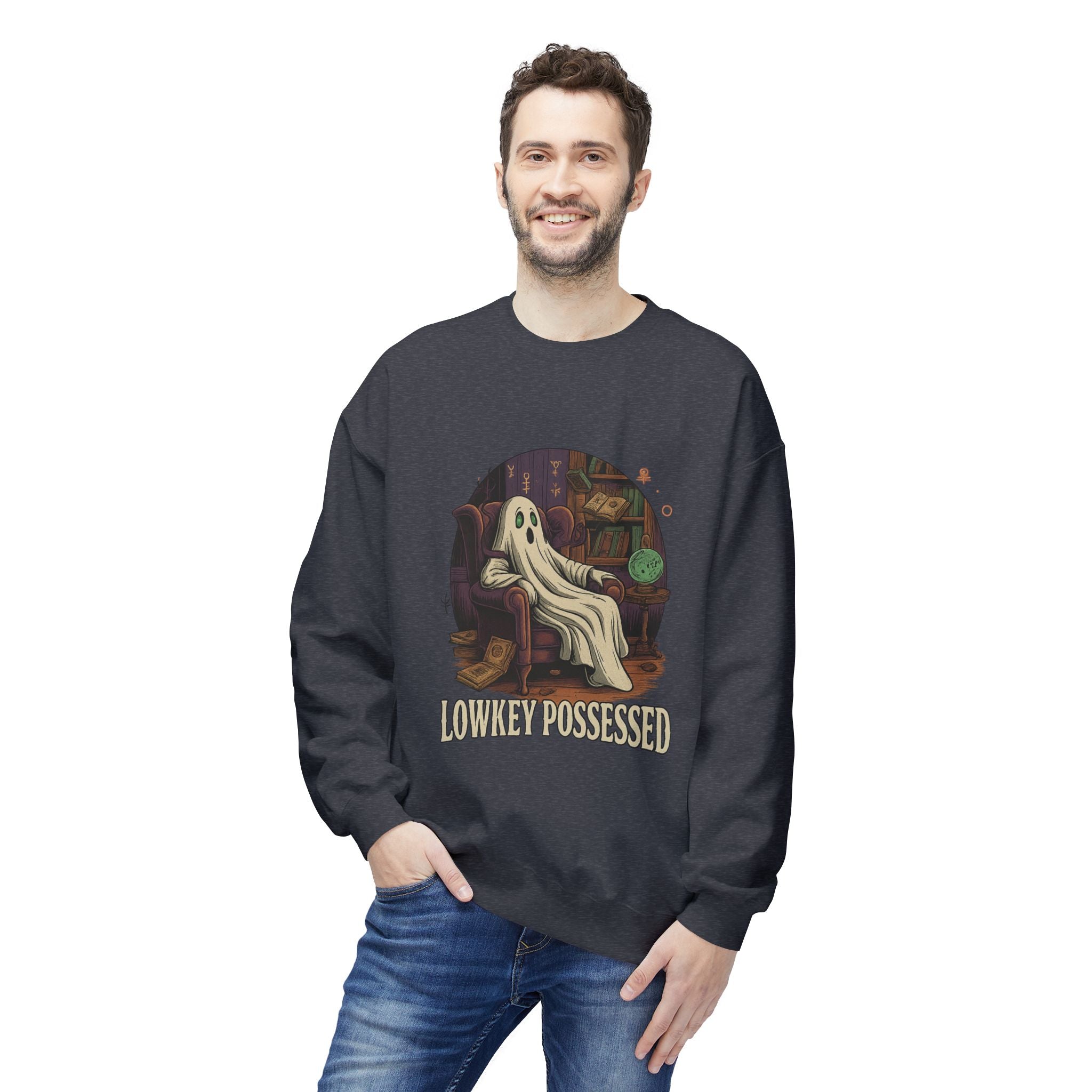Lowkey Possessed 1 - Crewneck Unisex Sweatshirt - Cozy Halloween Apparel