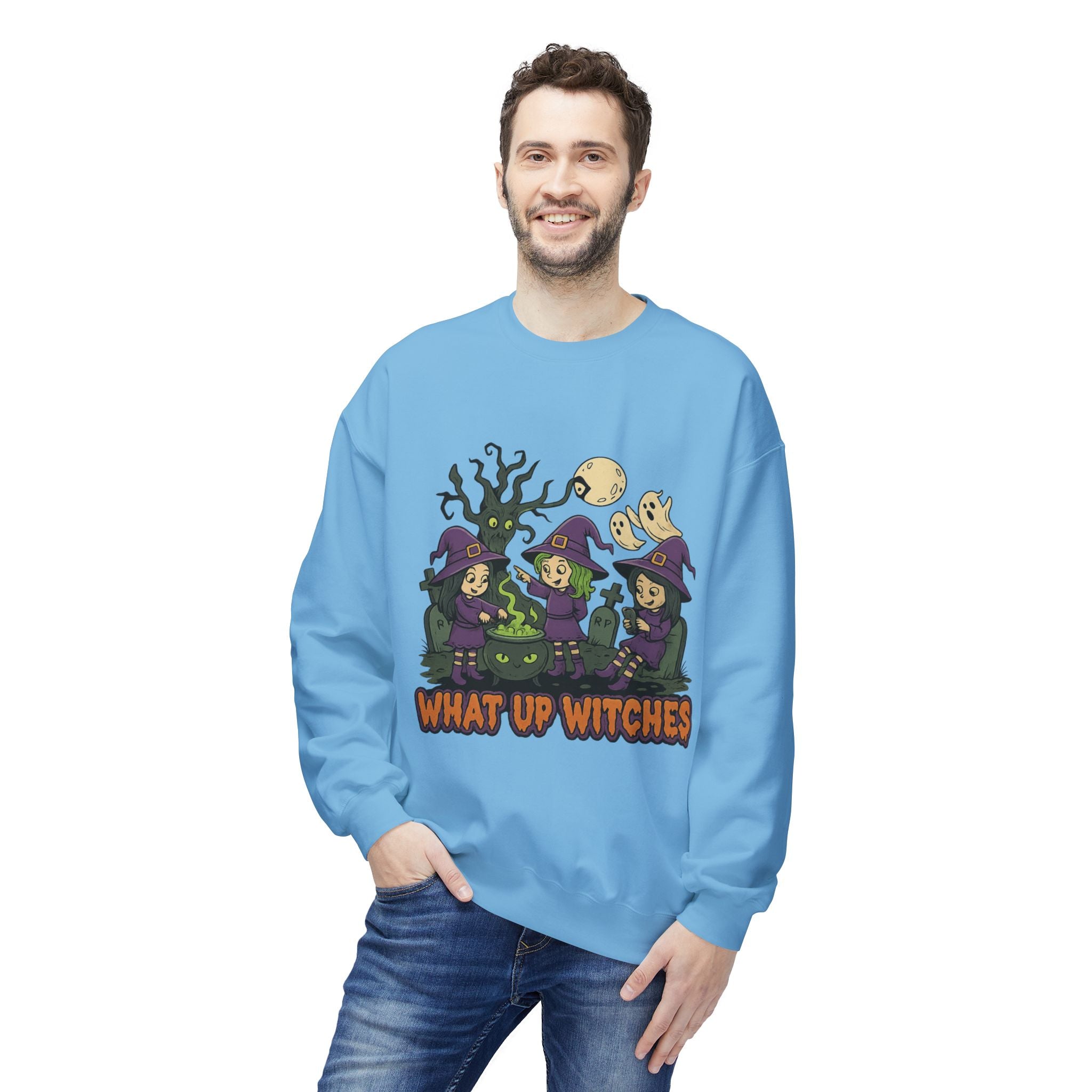 What Up Witches 2.1 - Crewneck Unisex Sweatshirt - Cozy Halloween Apparel