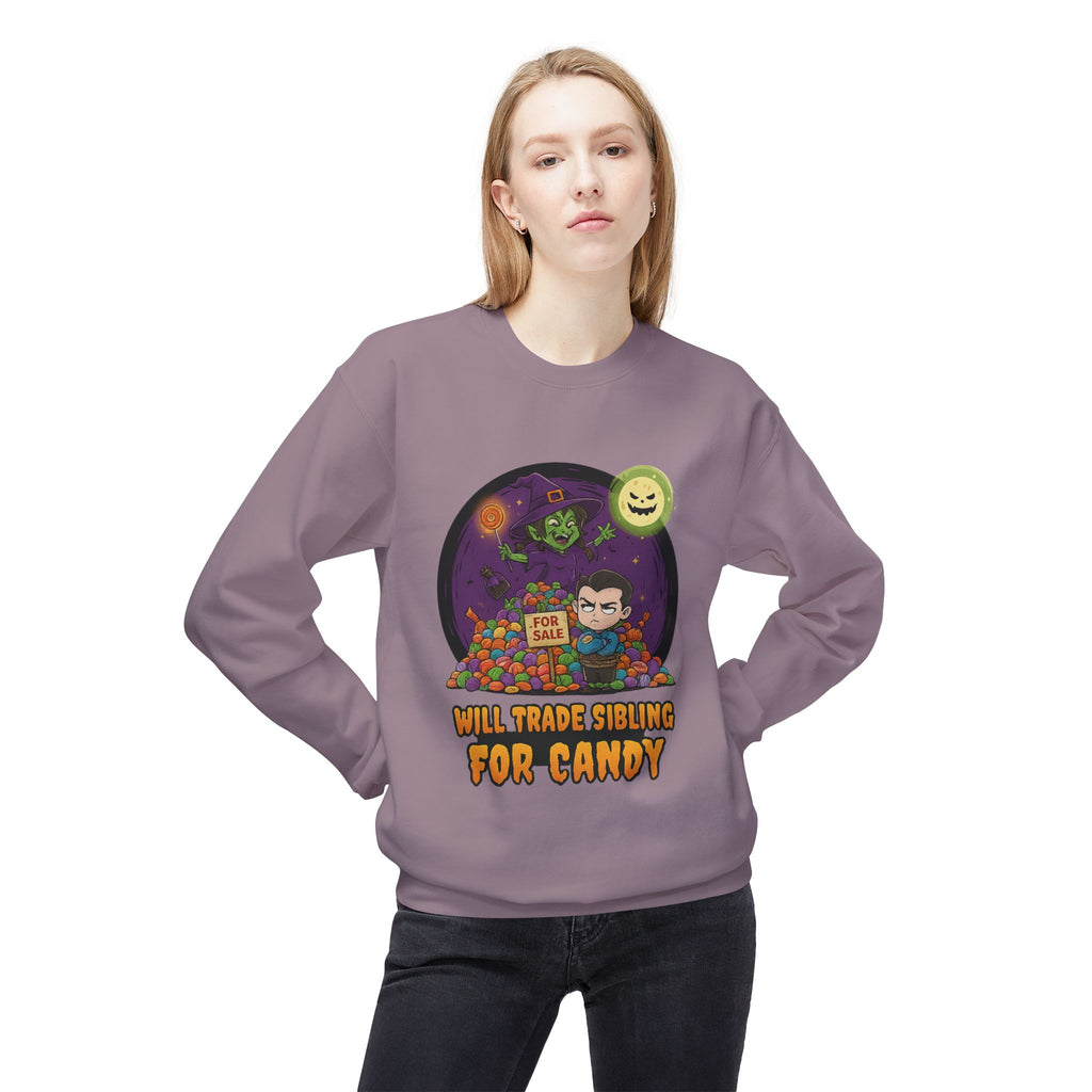 Will Trade Sibling for Candy 2 - Crewneck Unisex Sweatshirt - Cozy Halloween Apparel