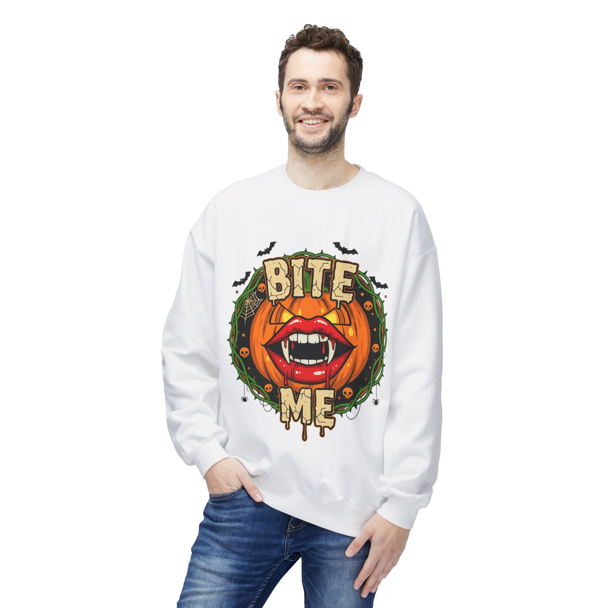 Bite Me 1 - Gothic Witch Crewneck Unisex Sweatshirt - Cozy Halloween Apparel