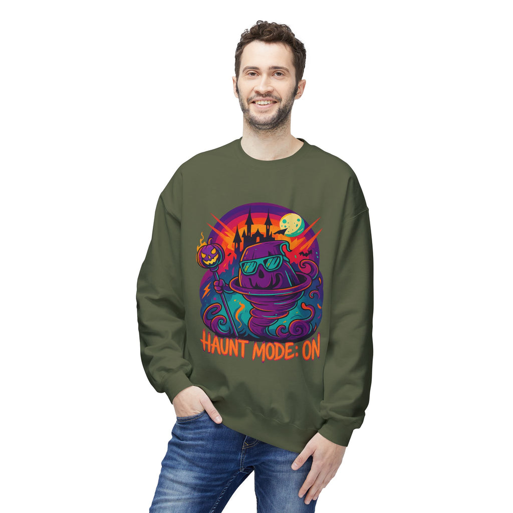 Haunt Mode ON 4 - Crewneck Unisex Sweatshirt - Cozy Halloween Apparel