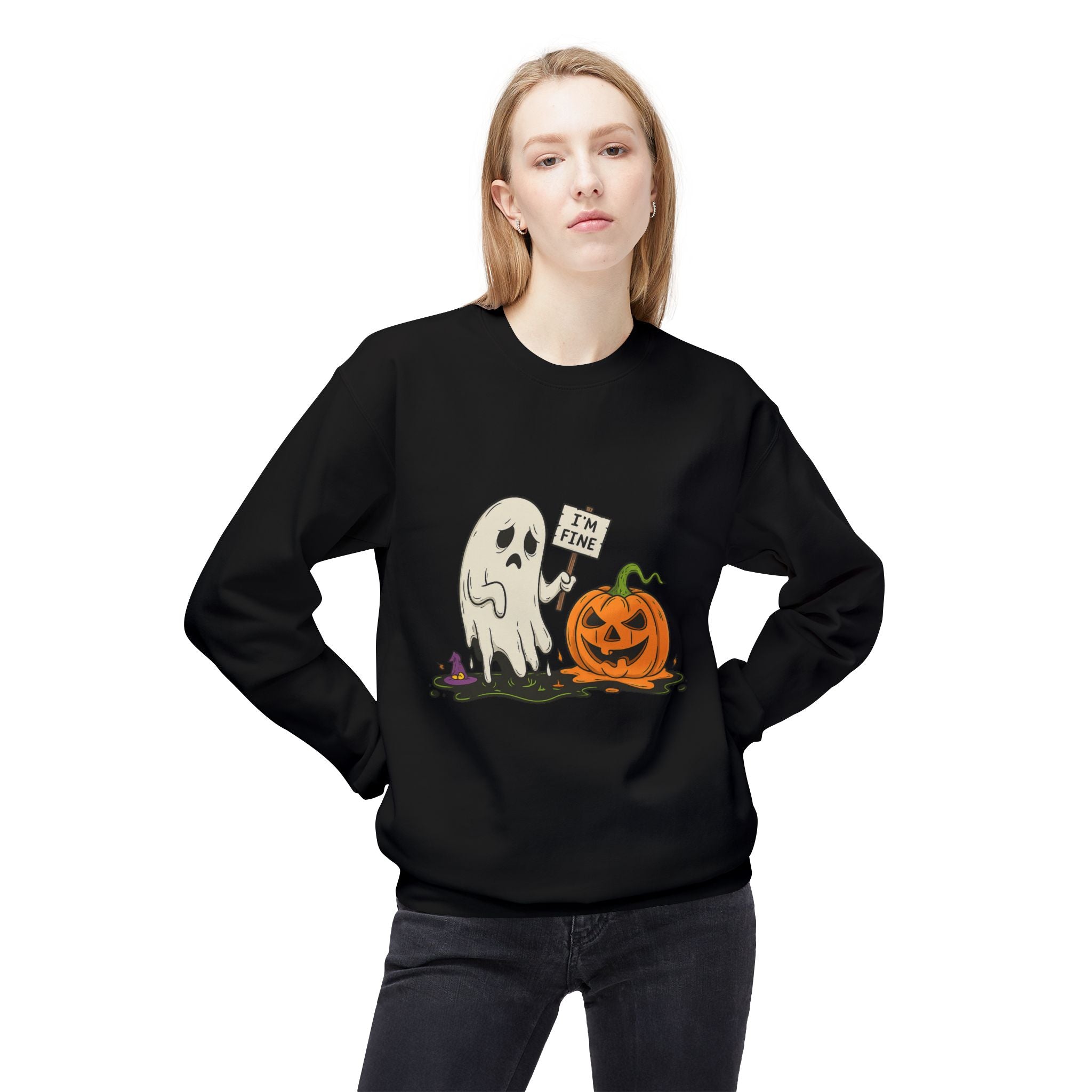 I'm Fine 1 - Crewneck Unisex Sweatshirt - Cozy Halloween Apparel