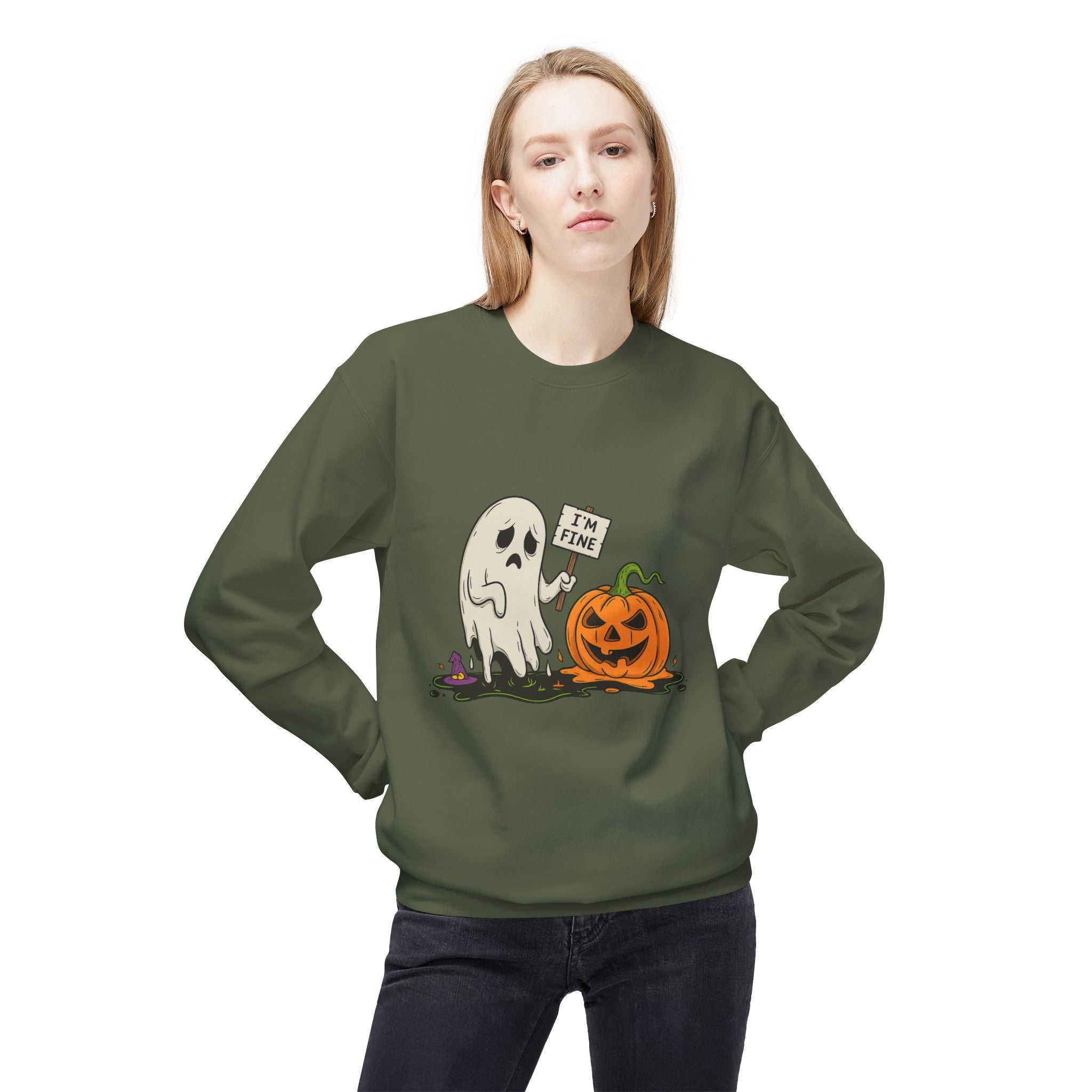 I'm Fine 1 - Crewneck Unisex Sweatshirt - Cozy Halloween Apparel