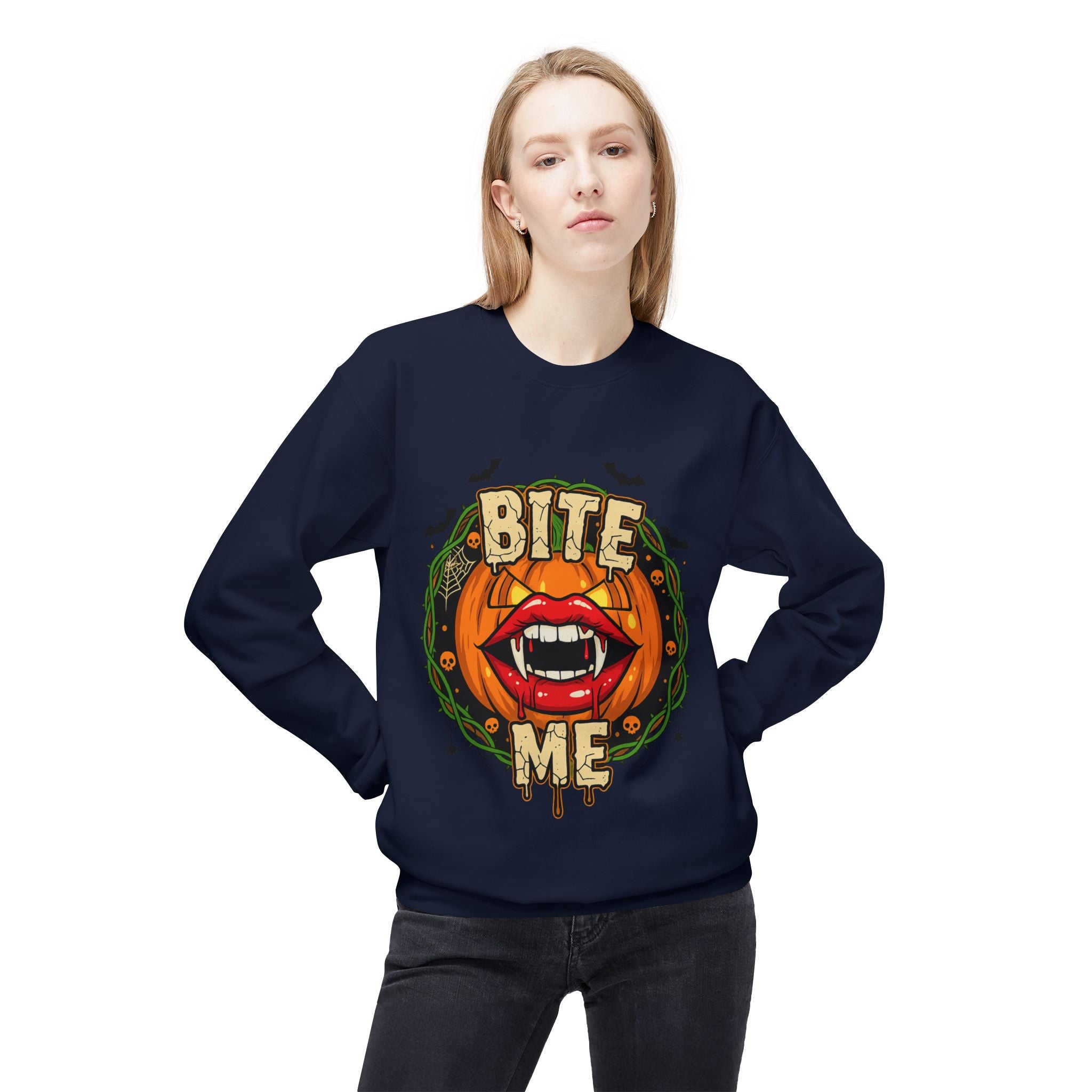 Bite Me 1 - Gothic Witch Crewneck Unisex Sweatshirt - Cozy Halloween Apparel