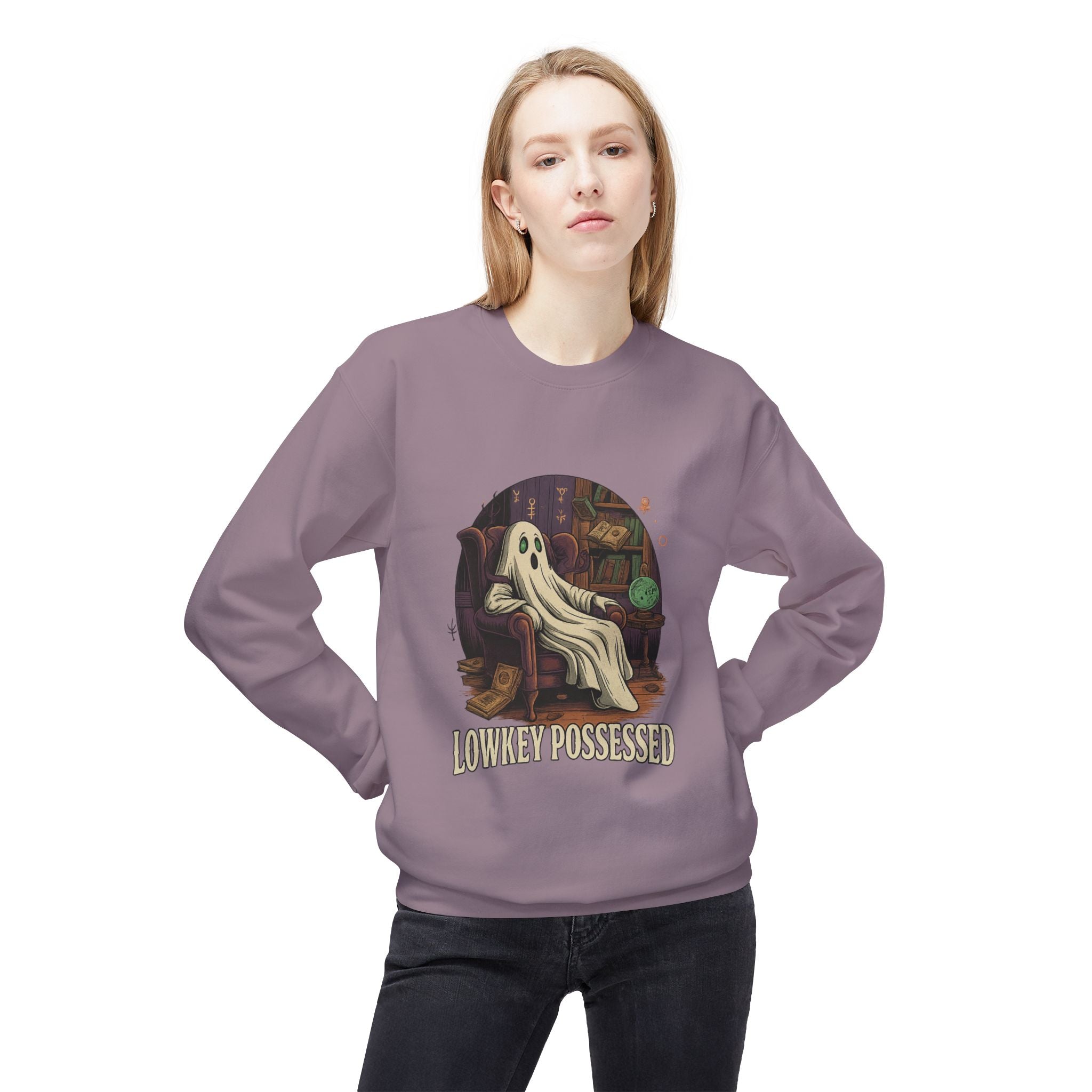 Lowkey Possessed 1 - Crewneck Unisex Sweatshirt - Cozy Halloween Apparel