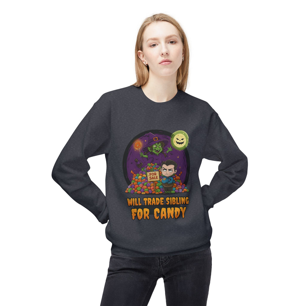 Will Trade Sibling for Candy 2 - Crewneck Unisex Sweatshirt - Cozy Halloween Apparel