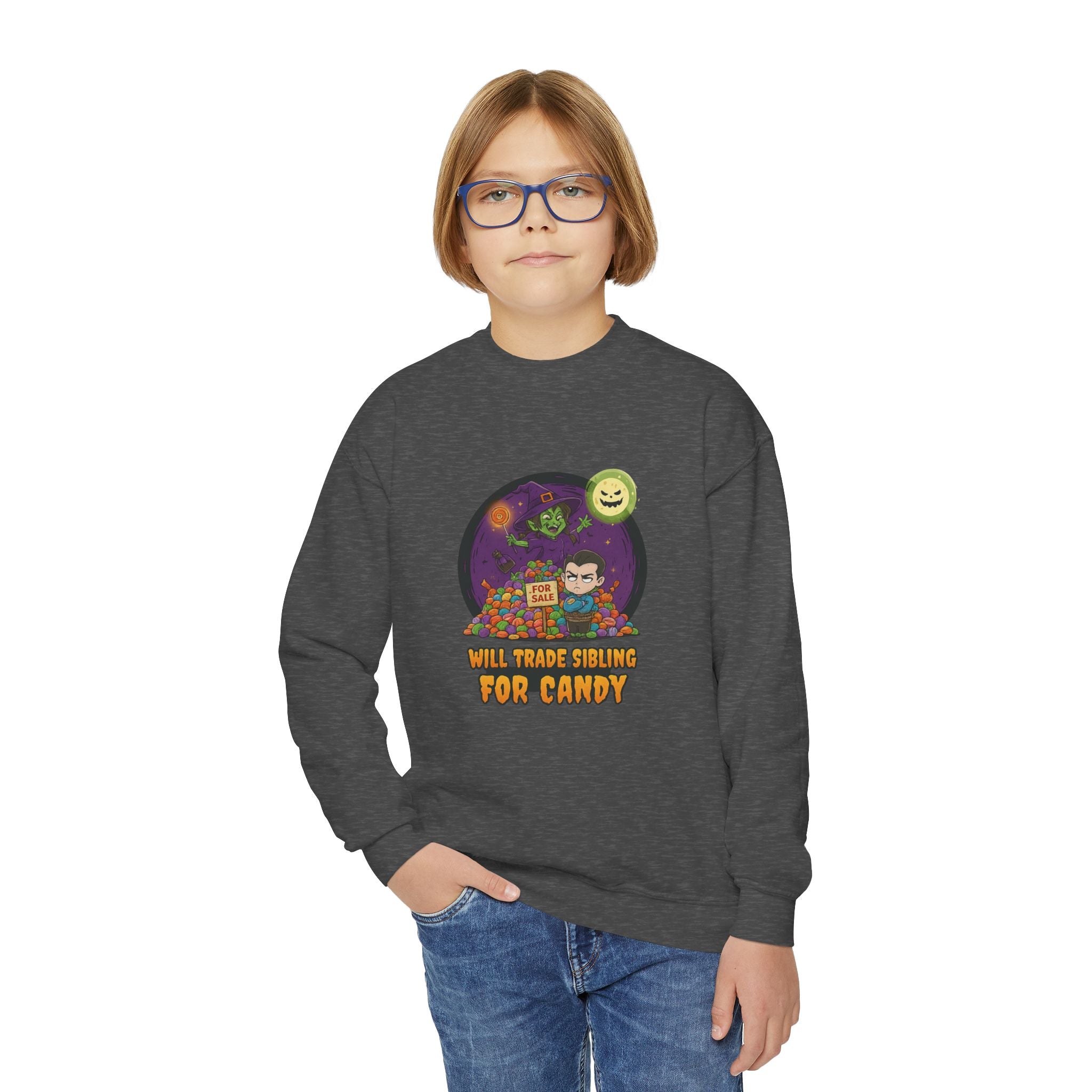Will Trade Sibling for Candy 2, Fun Halloween Sweatshirt, Cute Kids Sweatshirt