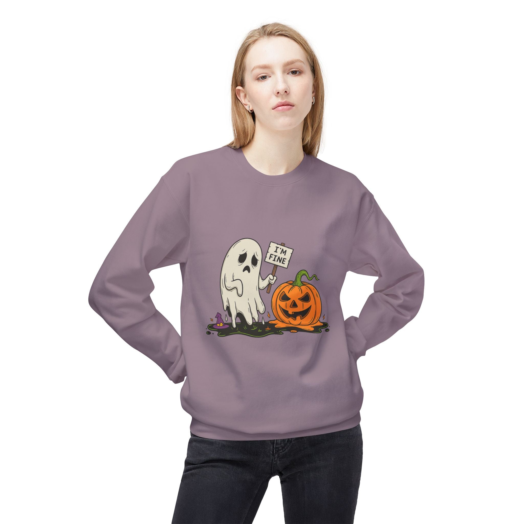 I'm Fine 1 - Crewneck Unisex Sweatshirt - Cozy Halloween Apparel
