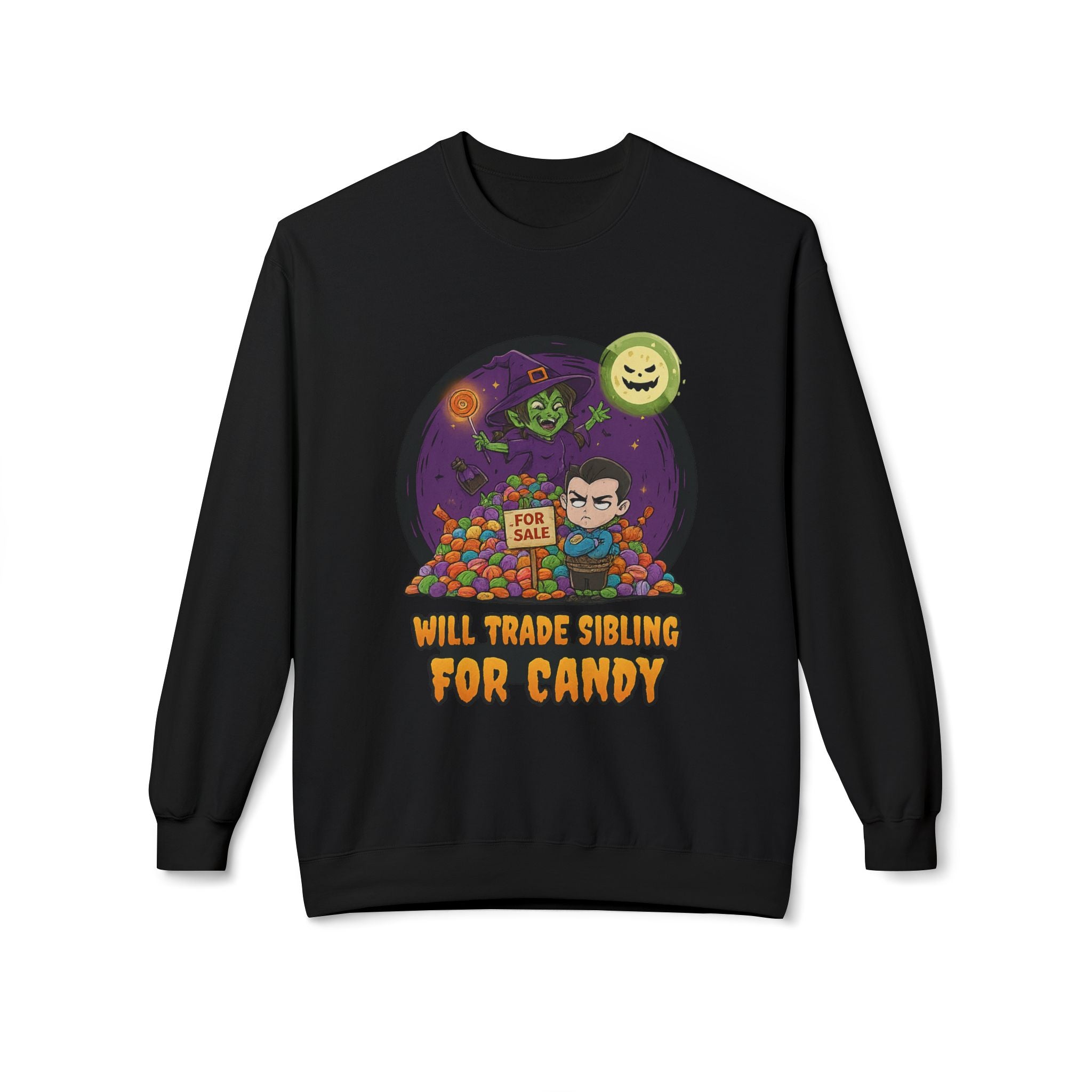 Will Trade Sibling for Candy 2 - Crewneck Unisex Sweatshirt - Cozy Halloween Apparel