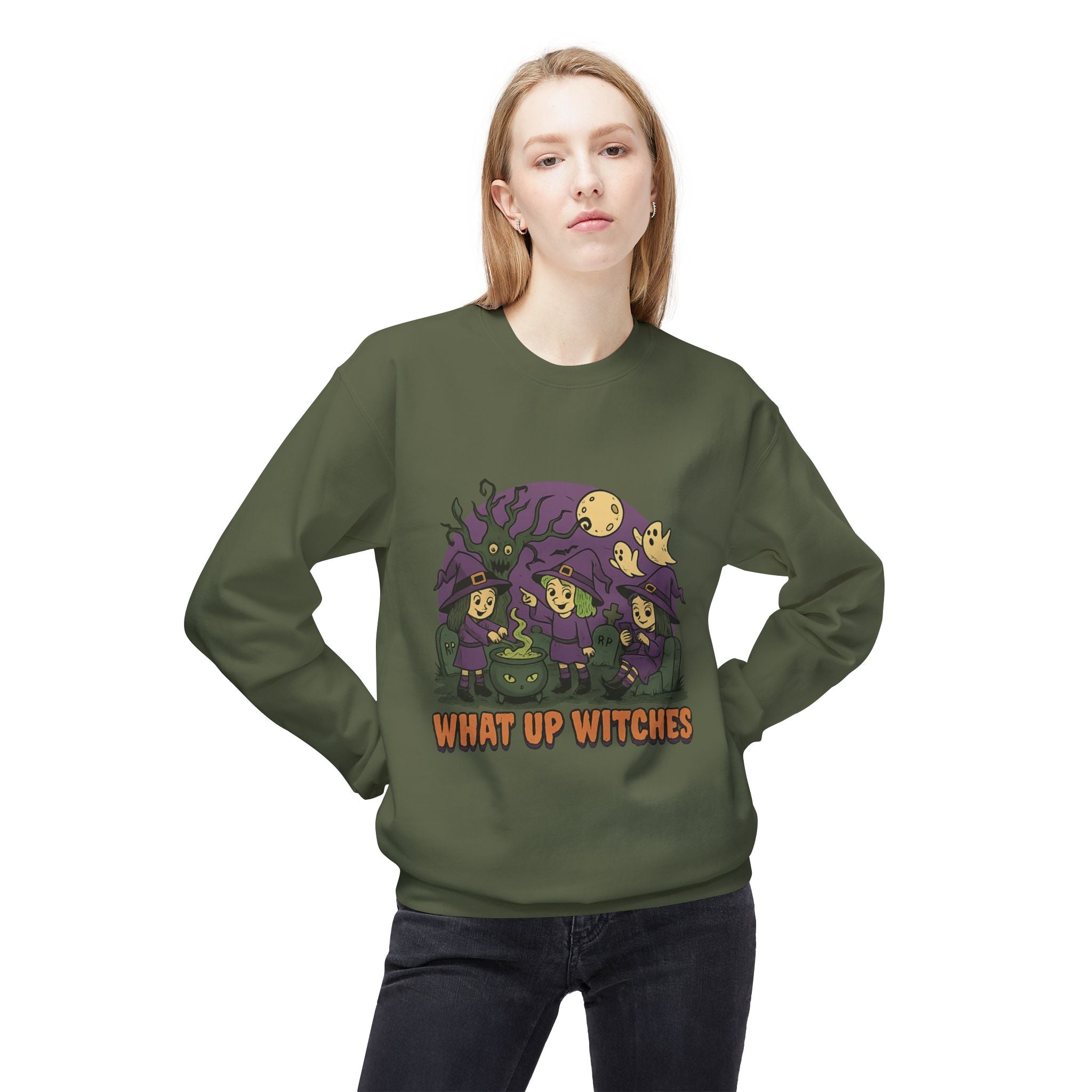 What Up Witches 2.2 - Crewneck Unisex Sweatshirt - Cozy Halloween Apparel