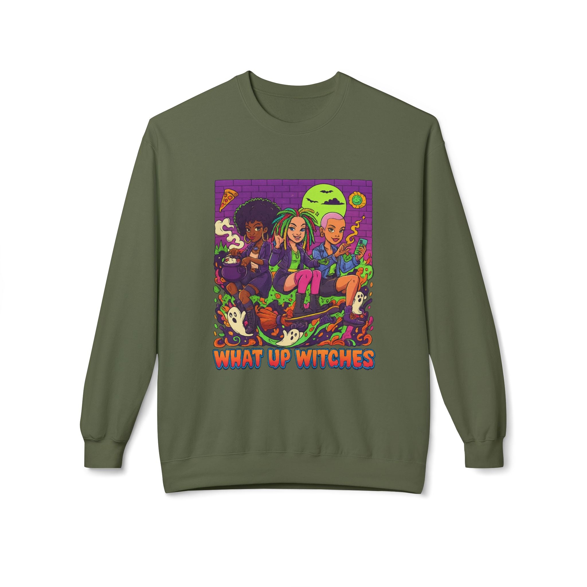 What Up Witches 1 - Crewneck Unisex Sweatshirt - Cozy Halloween Apparel