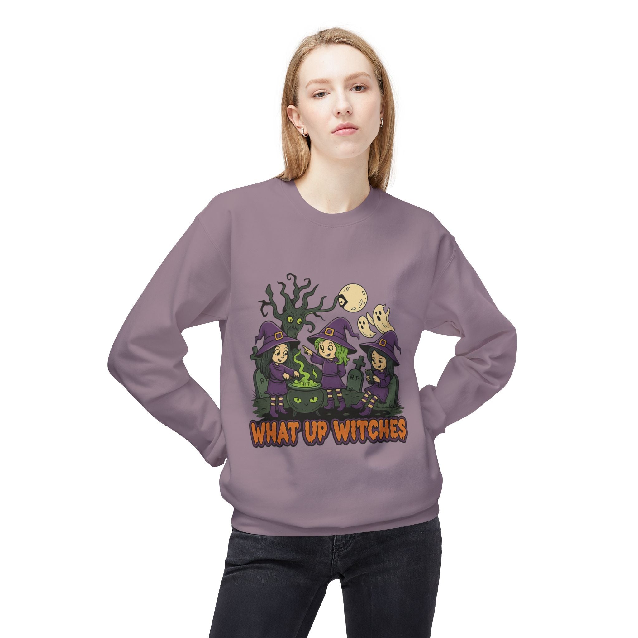 What Up Witches 2.1 - Crewneck Unisex Sweatshirt - Cozy Halloween Apparel