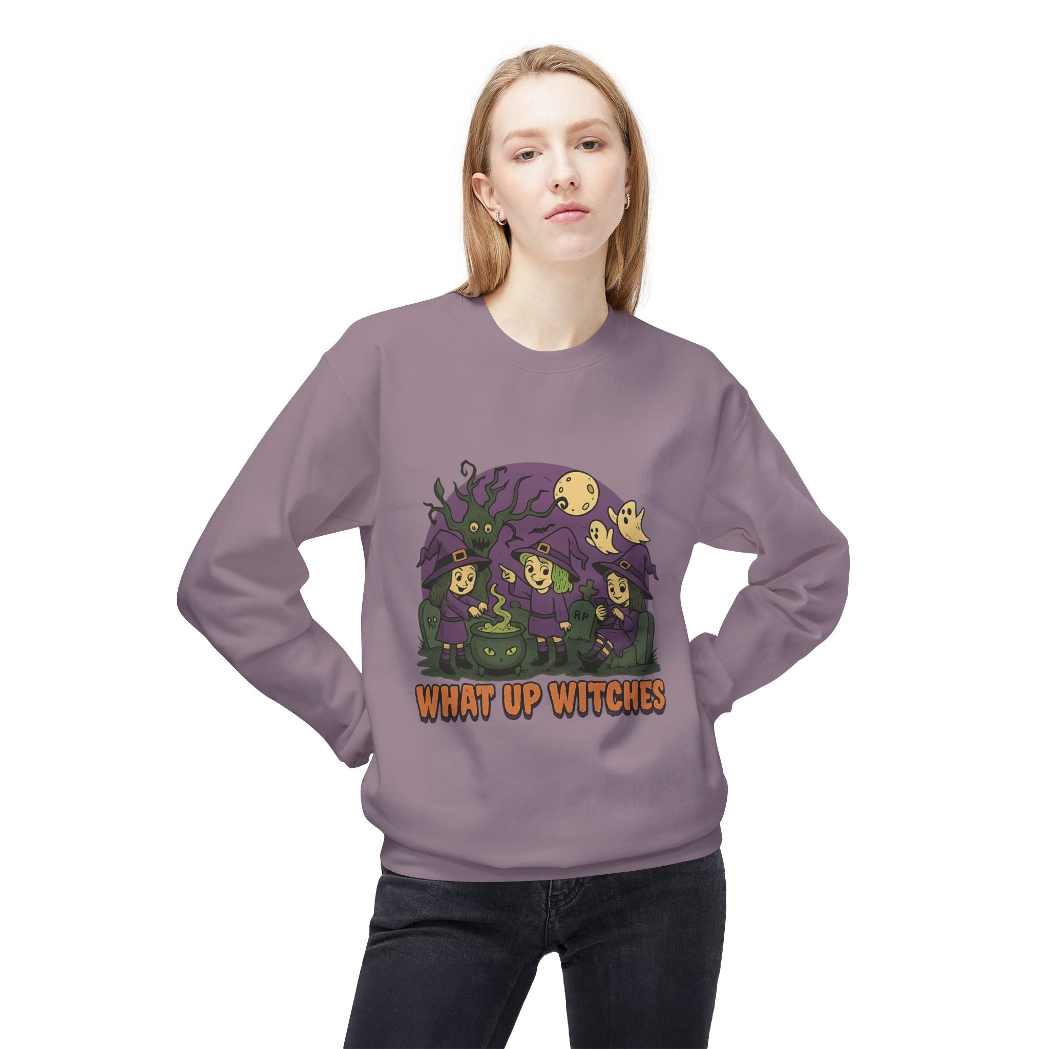 What Up Witches 2.2 - Crewneck Unisex Sweatshirt - Cozy Halloween Apparel