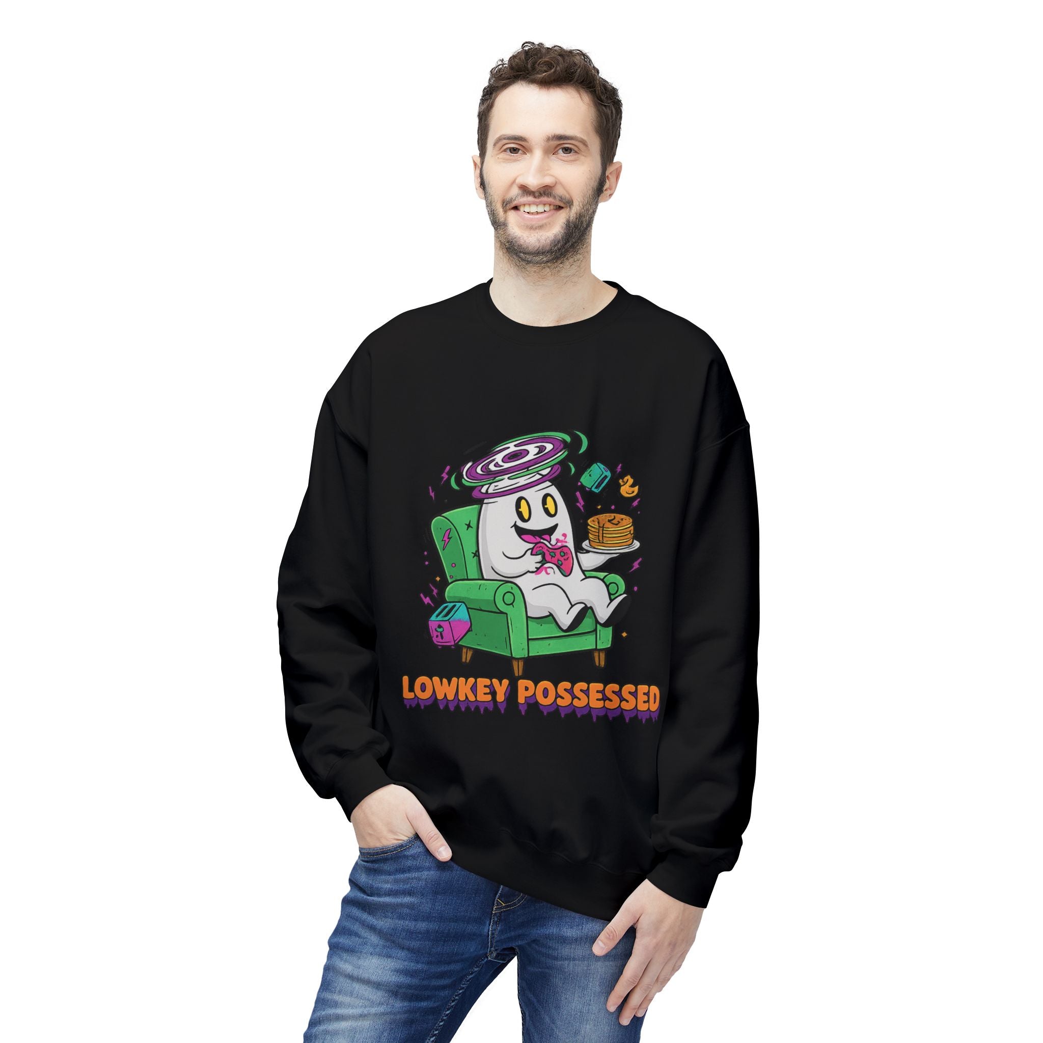 Lowkey Possessed 4 - Crewneck Unisex Sweatshirt - Cozy Halloween Apparel
