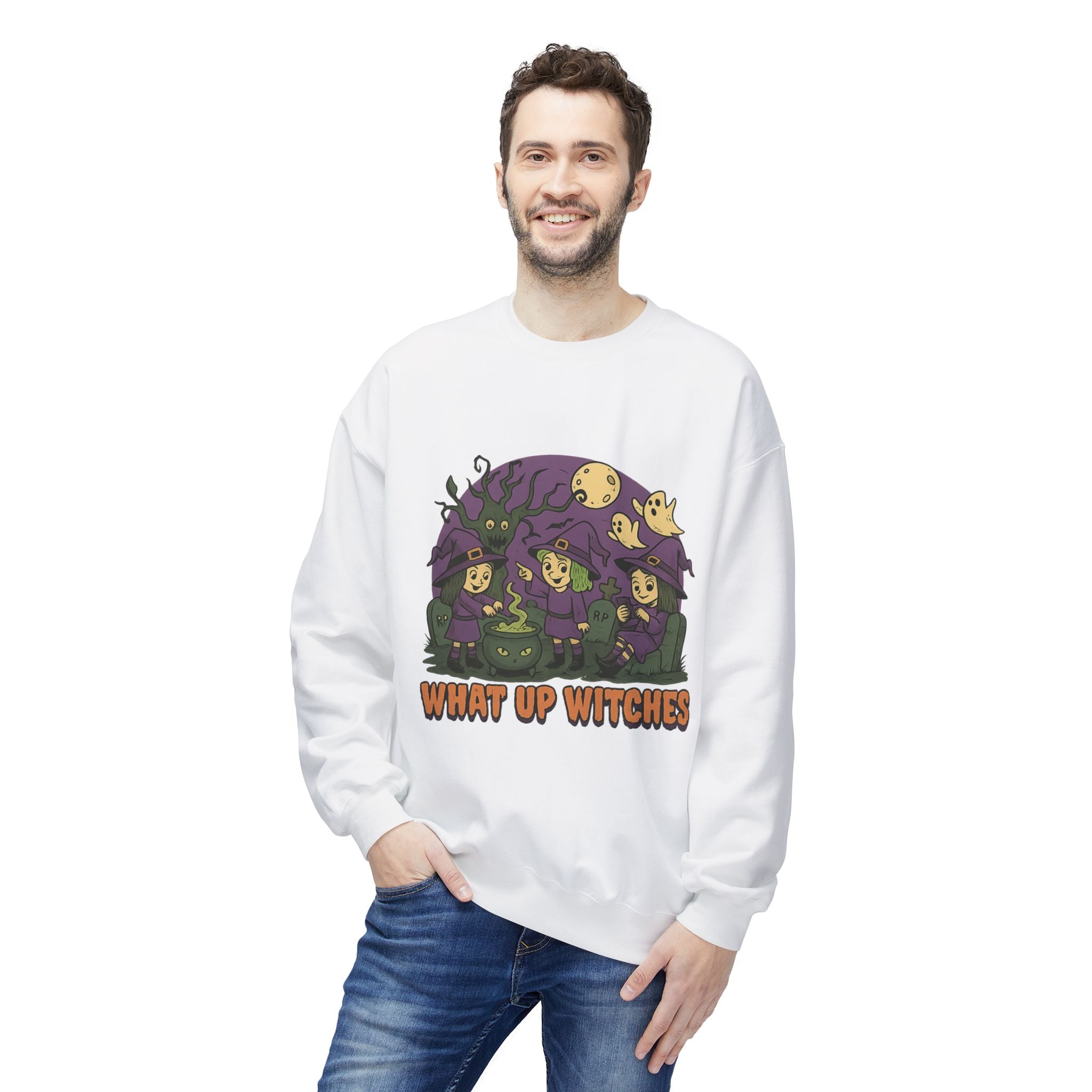 What Up Witches 2.2 - Crewneck Unisex Sweatshirt - Cozy Halloween Apparel
