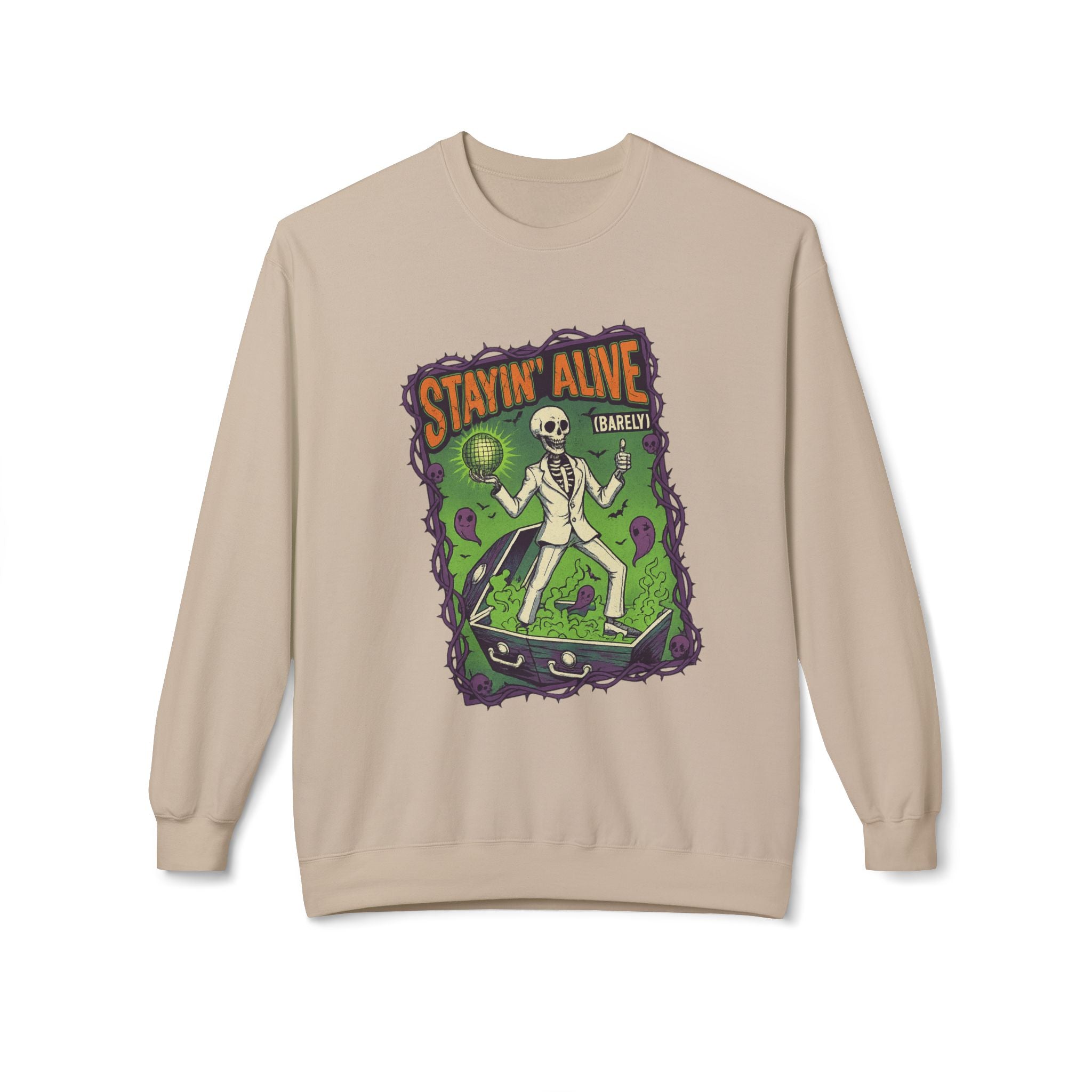Stayin’ Alive (Barely) 1 - Crewneck Unisex Sweatshirt - Cozy Halloween Apparel