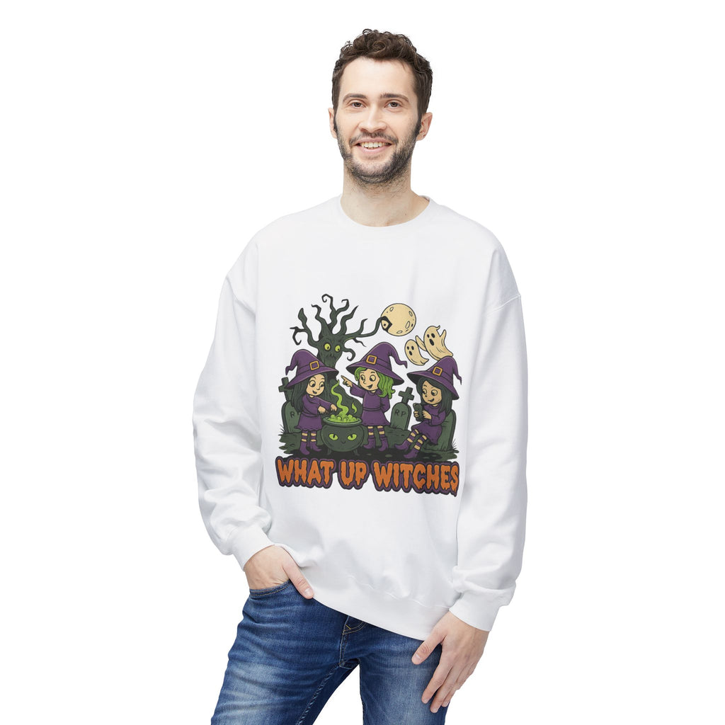 What Up Witches 2.1 - Crewneck Unisex Sweatshirt - Cozy Halloween Apparel
