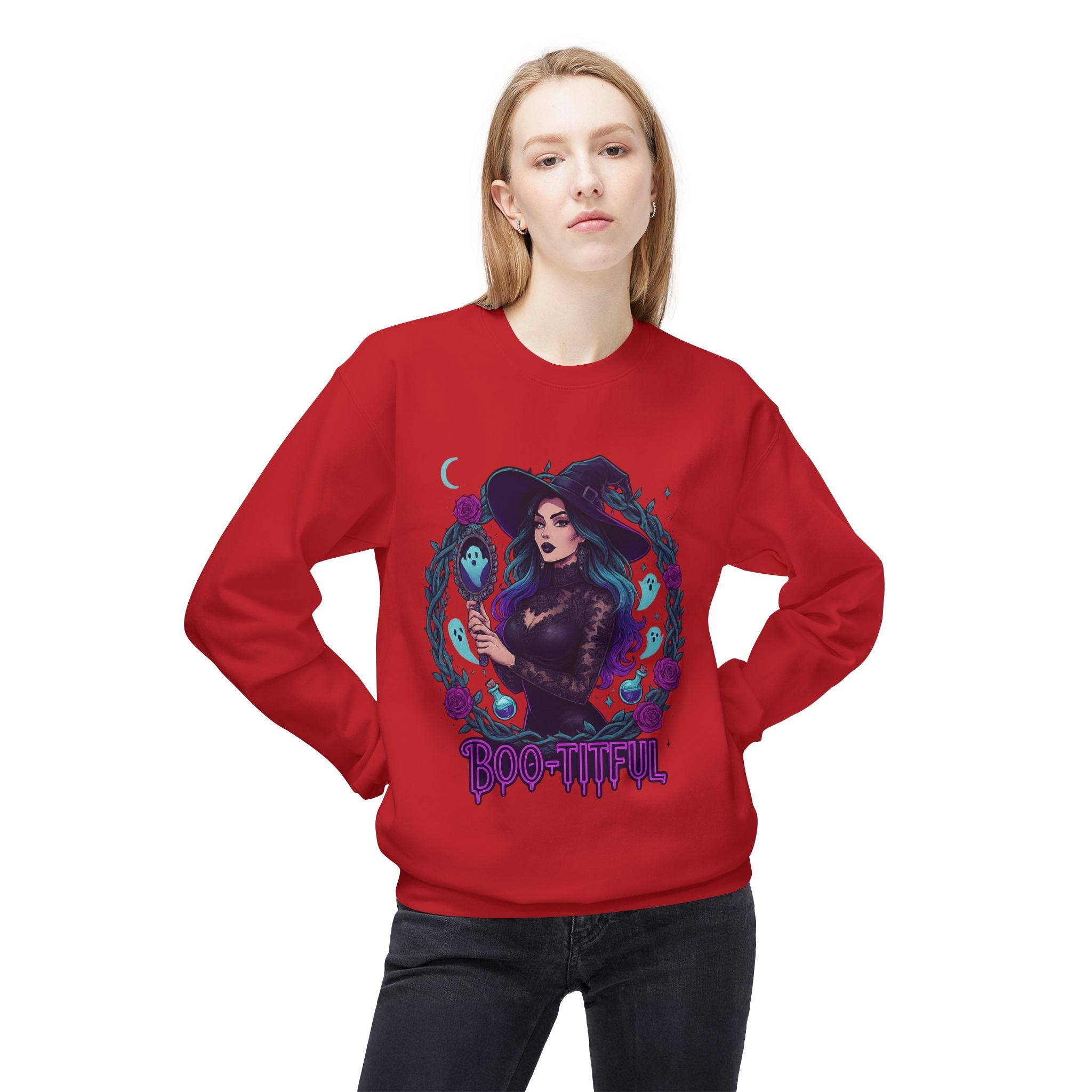 Boo-tiful - Gothic Witch Crewneck Unisex Sweatshirt - Cozy Halloween Apparel