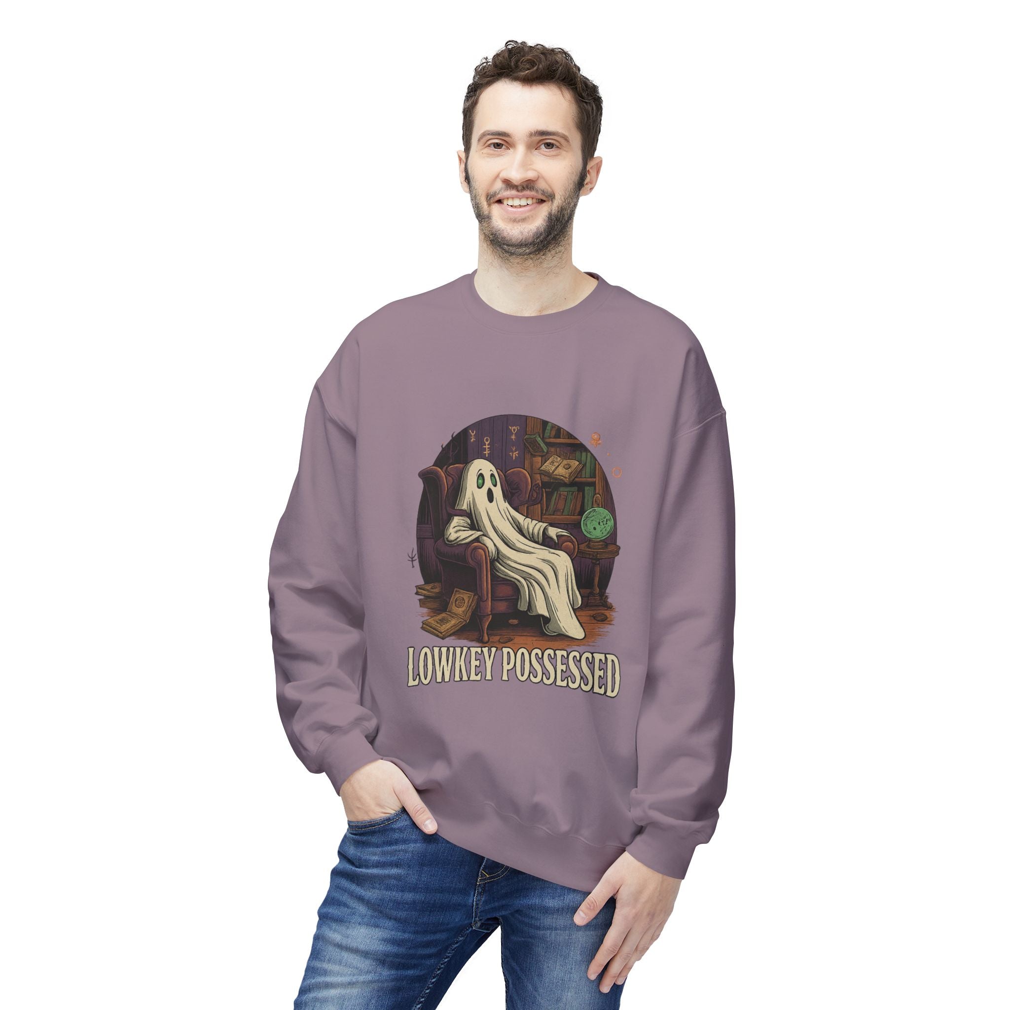 Lowkey Possessed 1 - Crewneck Unisex Sweatshirt - Cozy Halloween Apparel