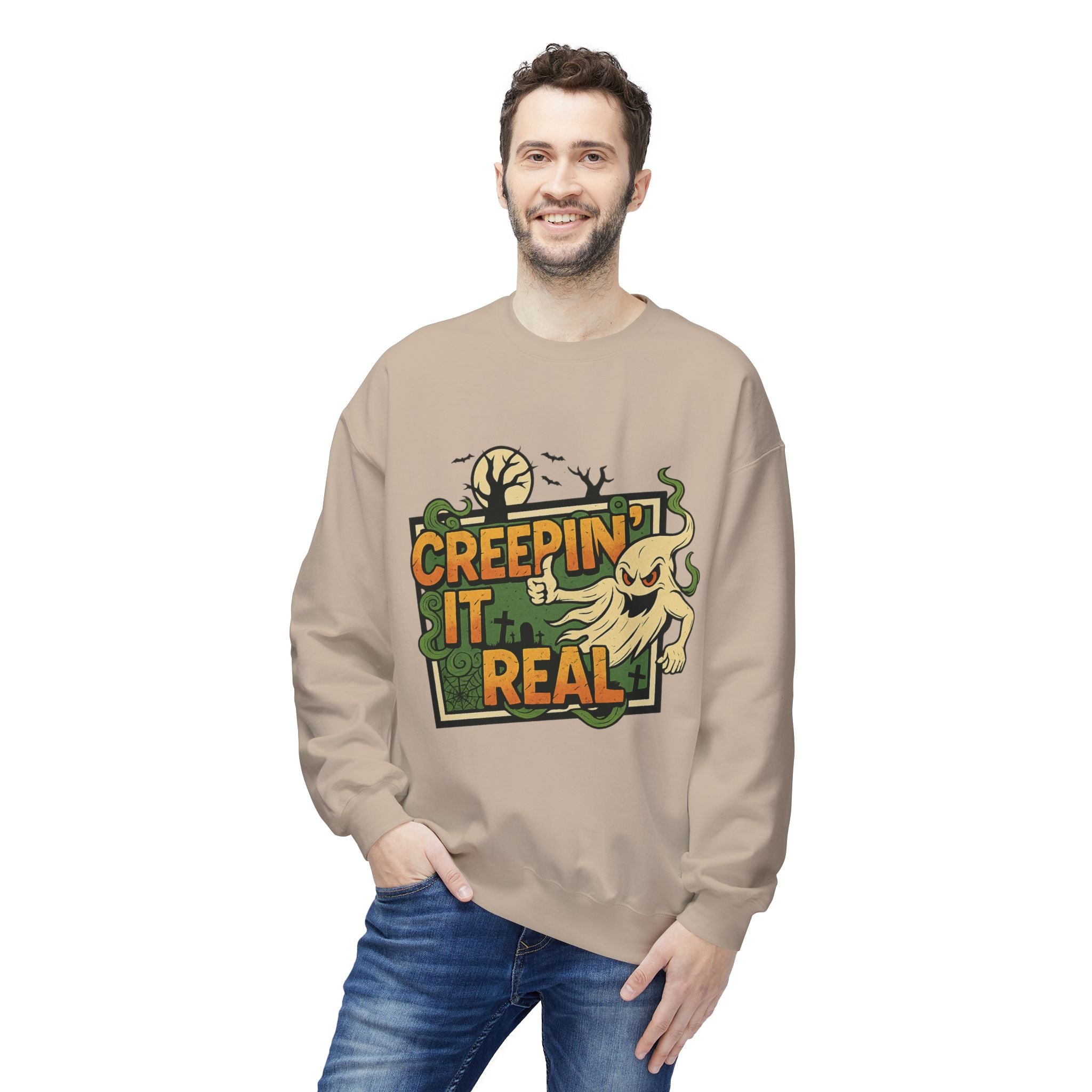 Creepin’ It Real 1- Crewneck Unisex Sweatshirt - Cozy Halloween Apparel
