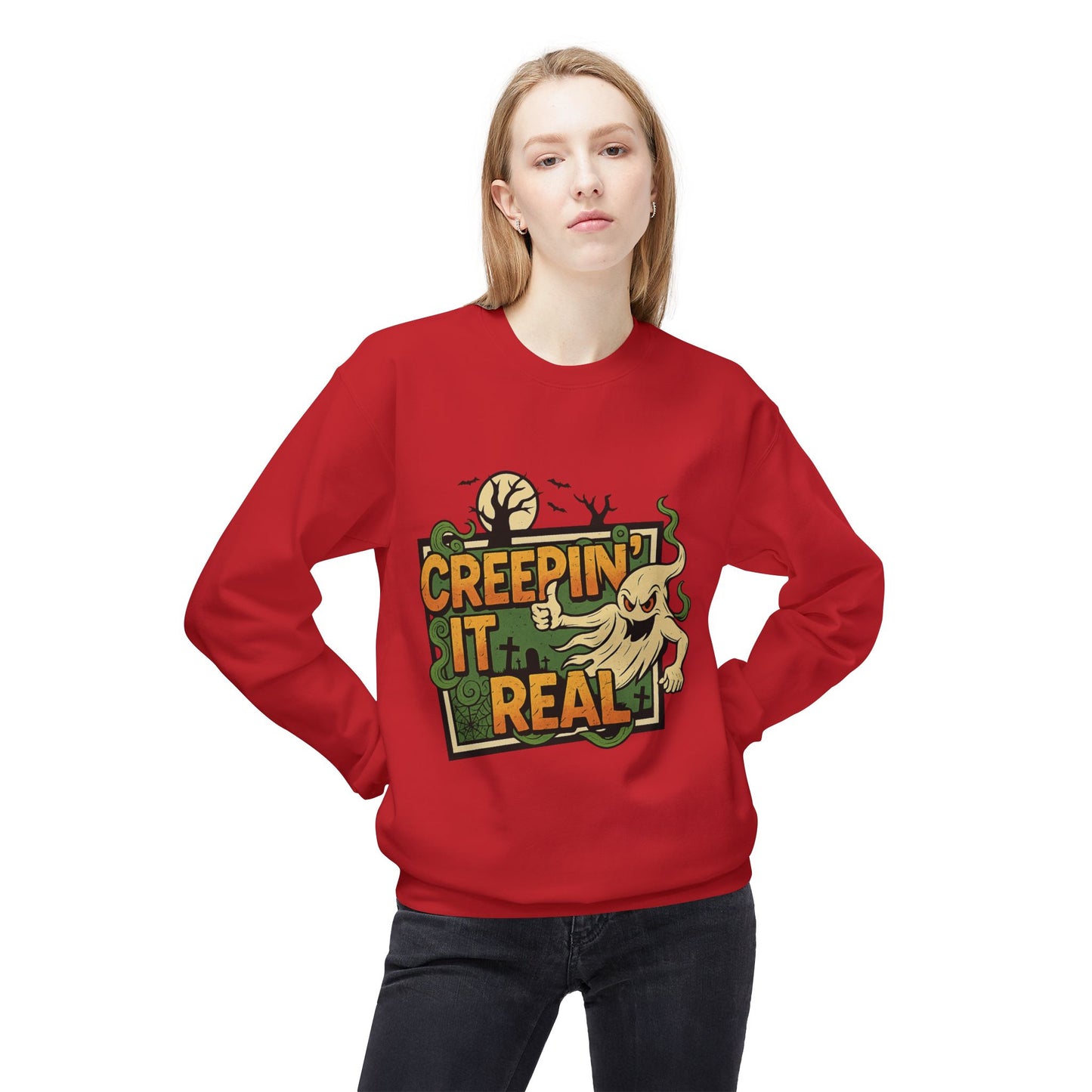 Creepin’ It Real 1- Crewneck Unisex Sweatshirt - Cozy Halloween Apparel
