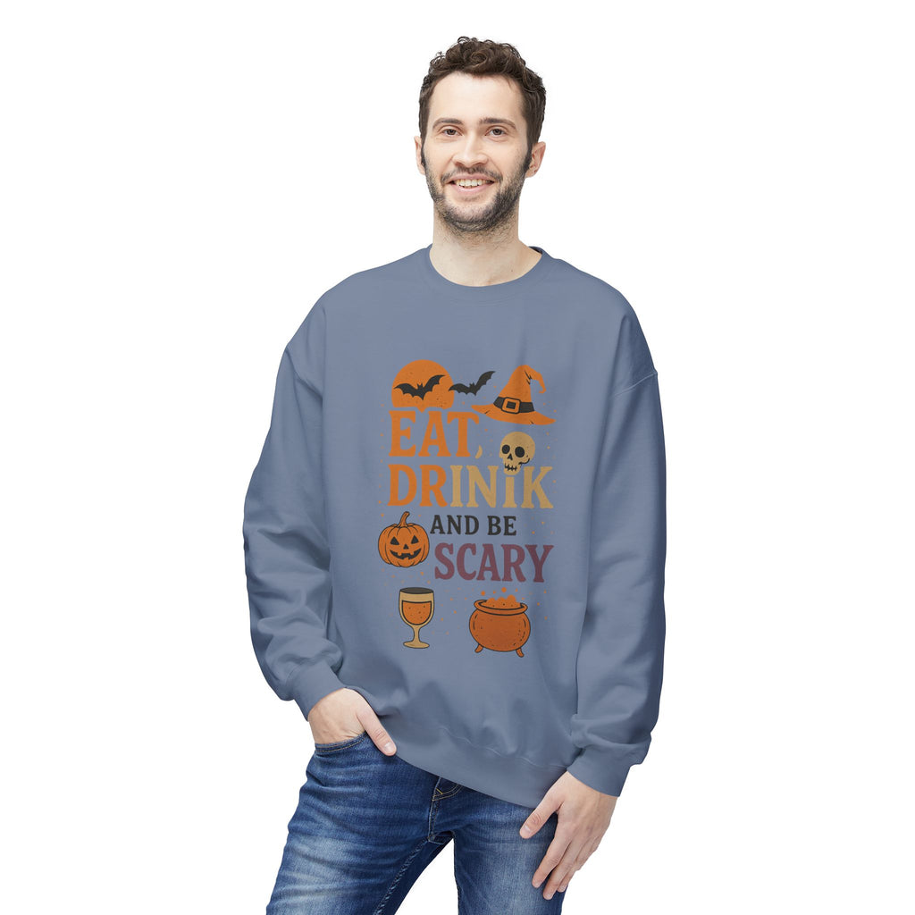 Eat, Drink, and Be Scary 1 - Crewneck Unisex Sweatshirt - Cozy Halloween Apparel