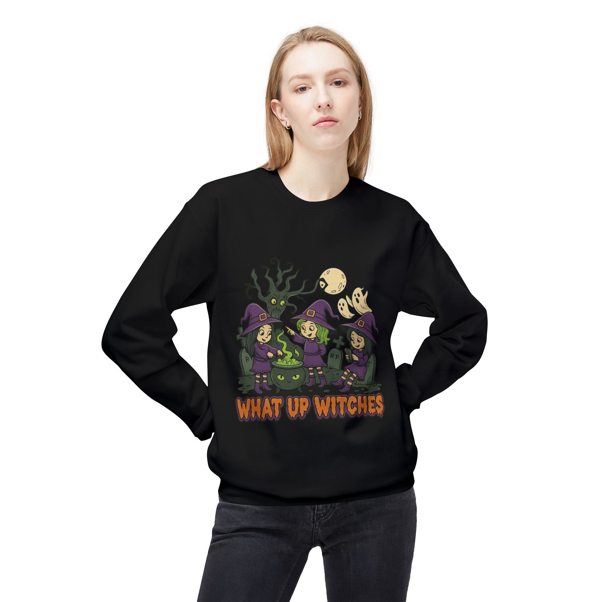 What Up Witches 2.1 - Crewneck Unisex Sweatshirt - Cozy Halloween Apparel