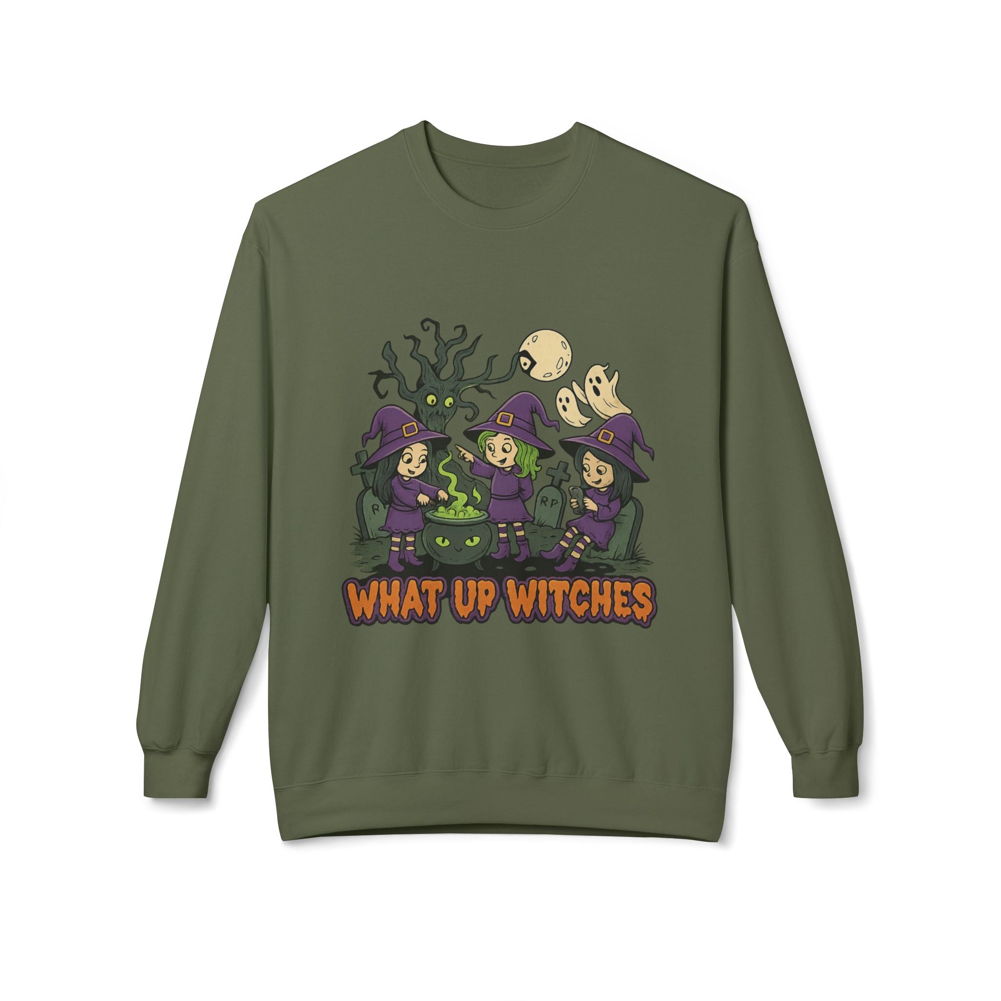 What Up Witches 2.1 - Crewneck Unisex Sweatshirt - Cozy Halloween Apparel