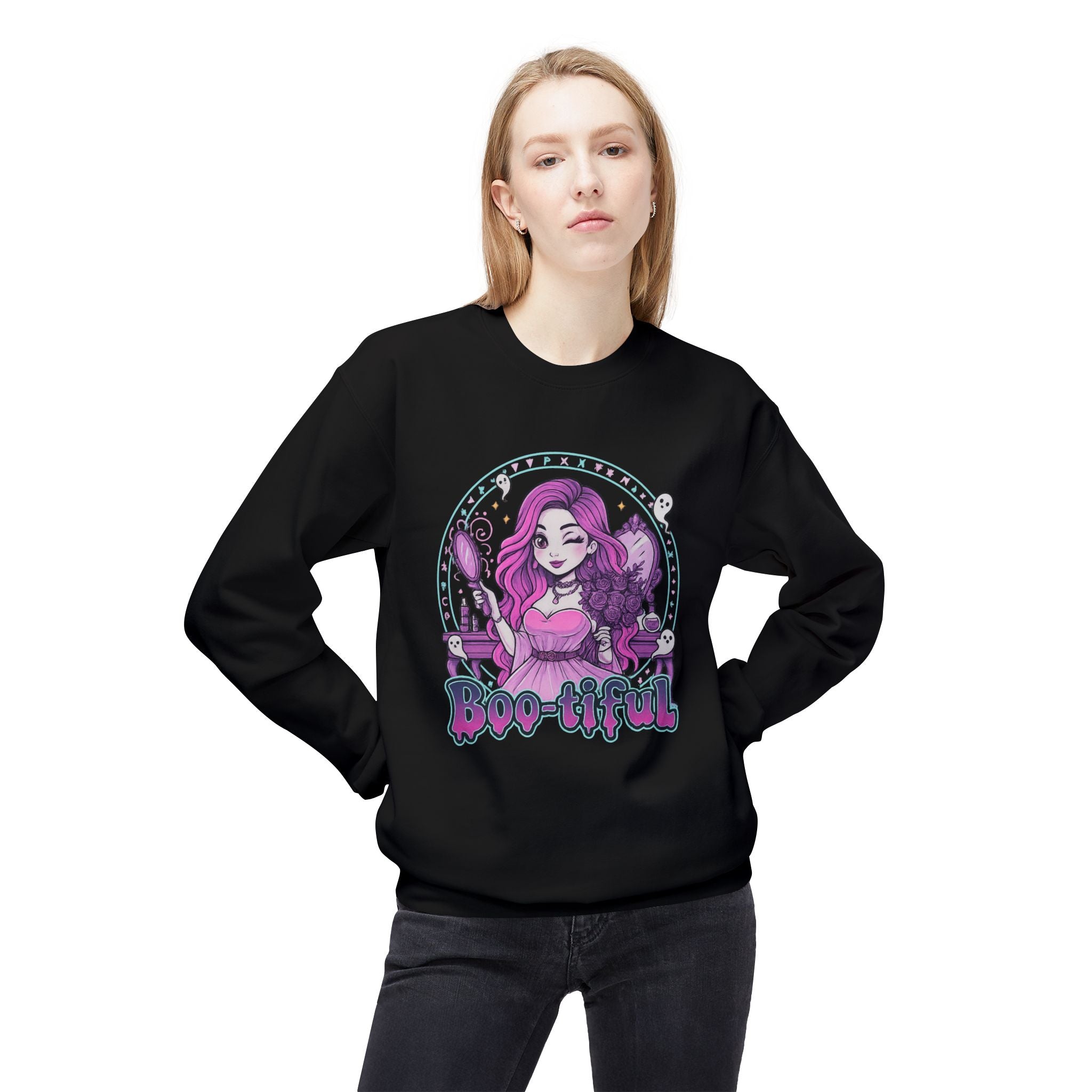 Boo-tiful 3- Gothic Witch Crewneck Unisex Sweatshirt - Cozy Halloween Apparel