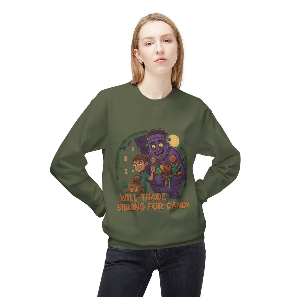 Will Trade Sibling for Candy 1 - Crewneck Unisex Sweatshirt - Cozy Halloween Apparel