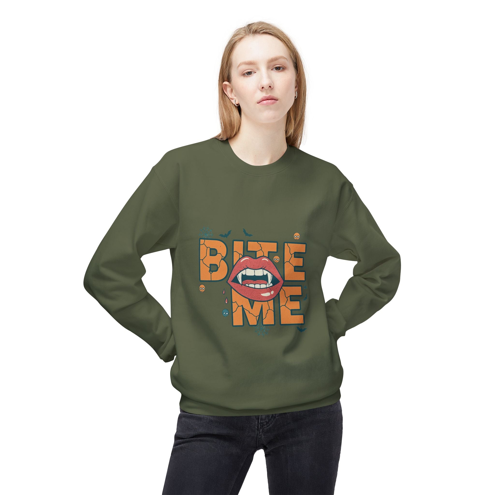 Bite Me 1- Crewneck Unisex Sweatshirt - Cozy Halloween Apparel