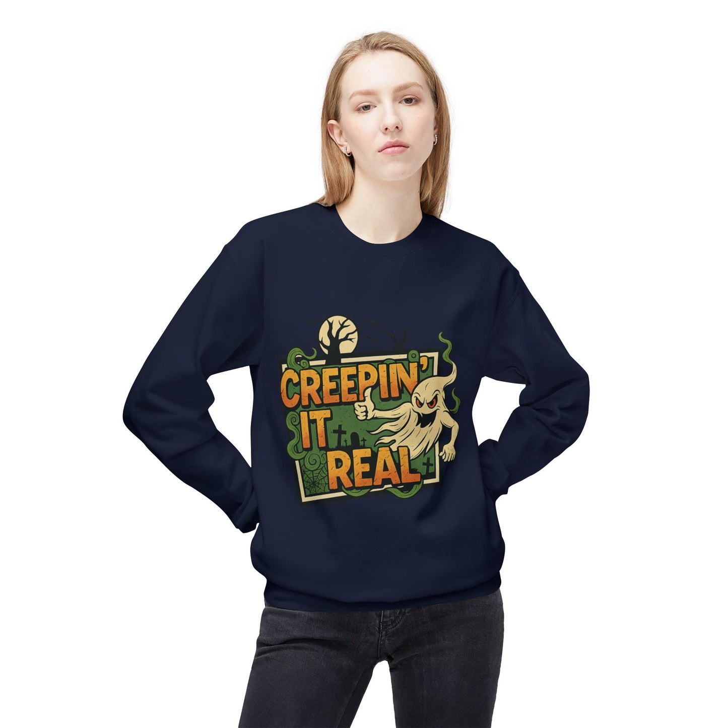 Creepin’ It Real 1- Crewneck Unisex Sweatshirt - Cozy Halloween Apparel